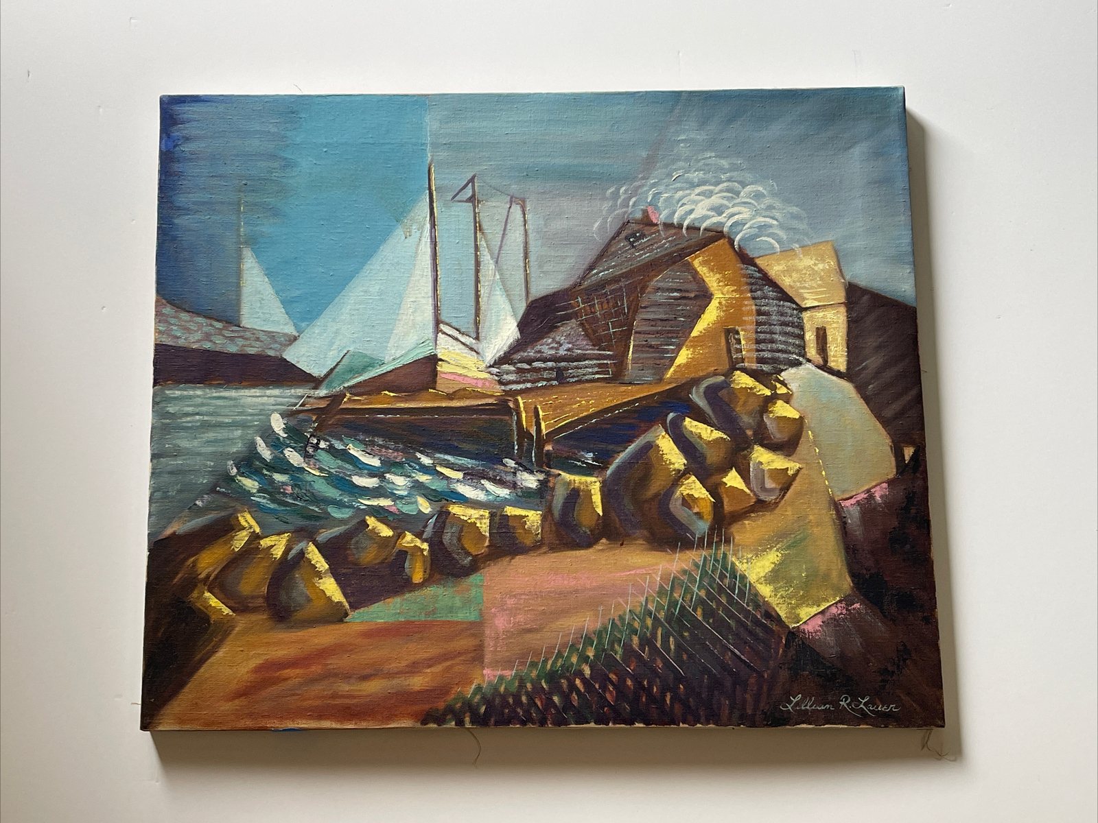 WPA STYLE REGIONALISM LANDSCAPE PAINTING ABSTRACT CUBIST NAUTICAL EXPRESSIONISM