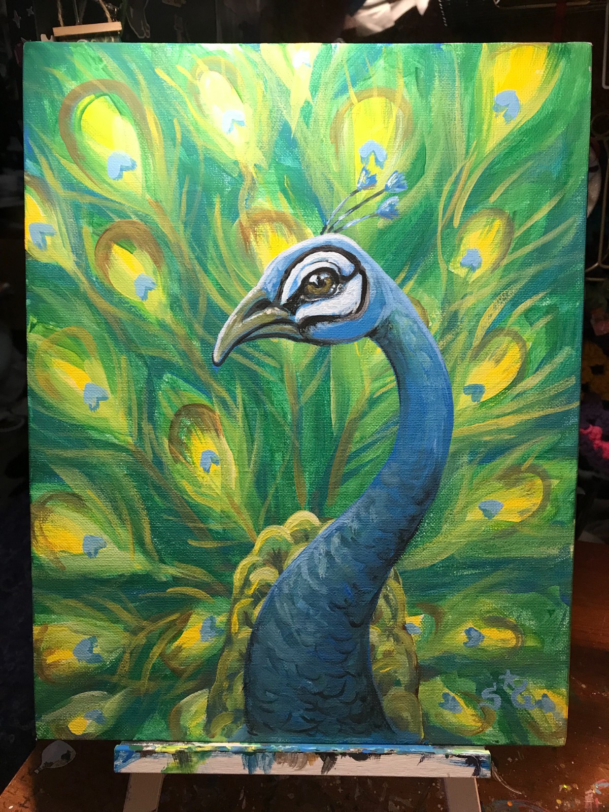 “Peacock” painting on canvas hand painted acrylic 11×14 united states