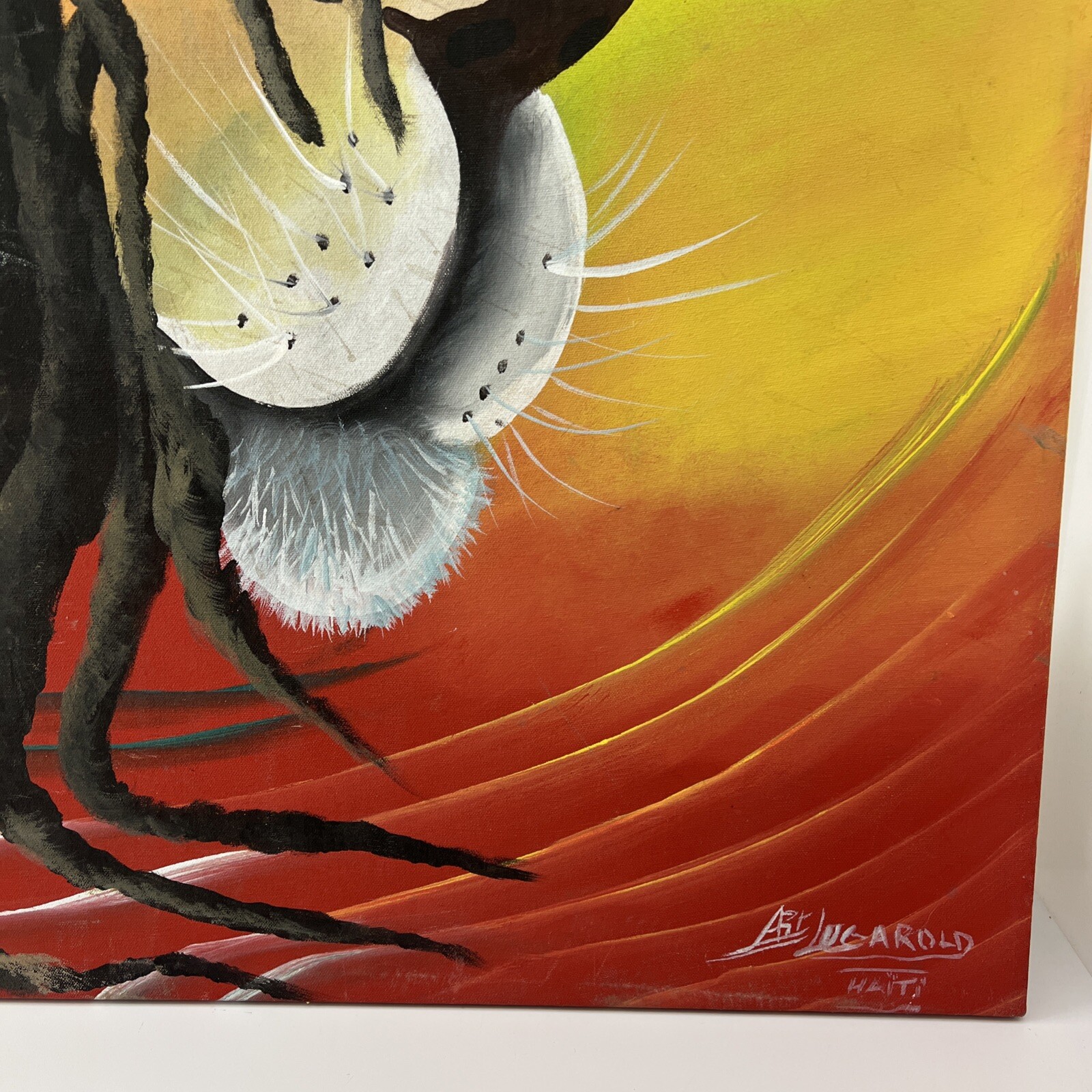Bob Marley Artist Signed Original Painting Canvas Haitian Artist Rasta Lion Zion