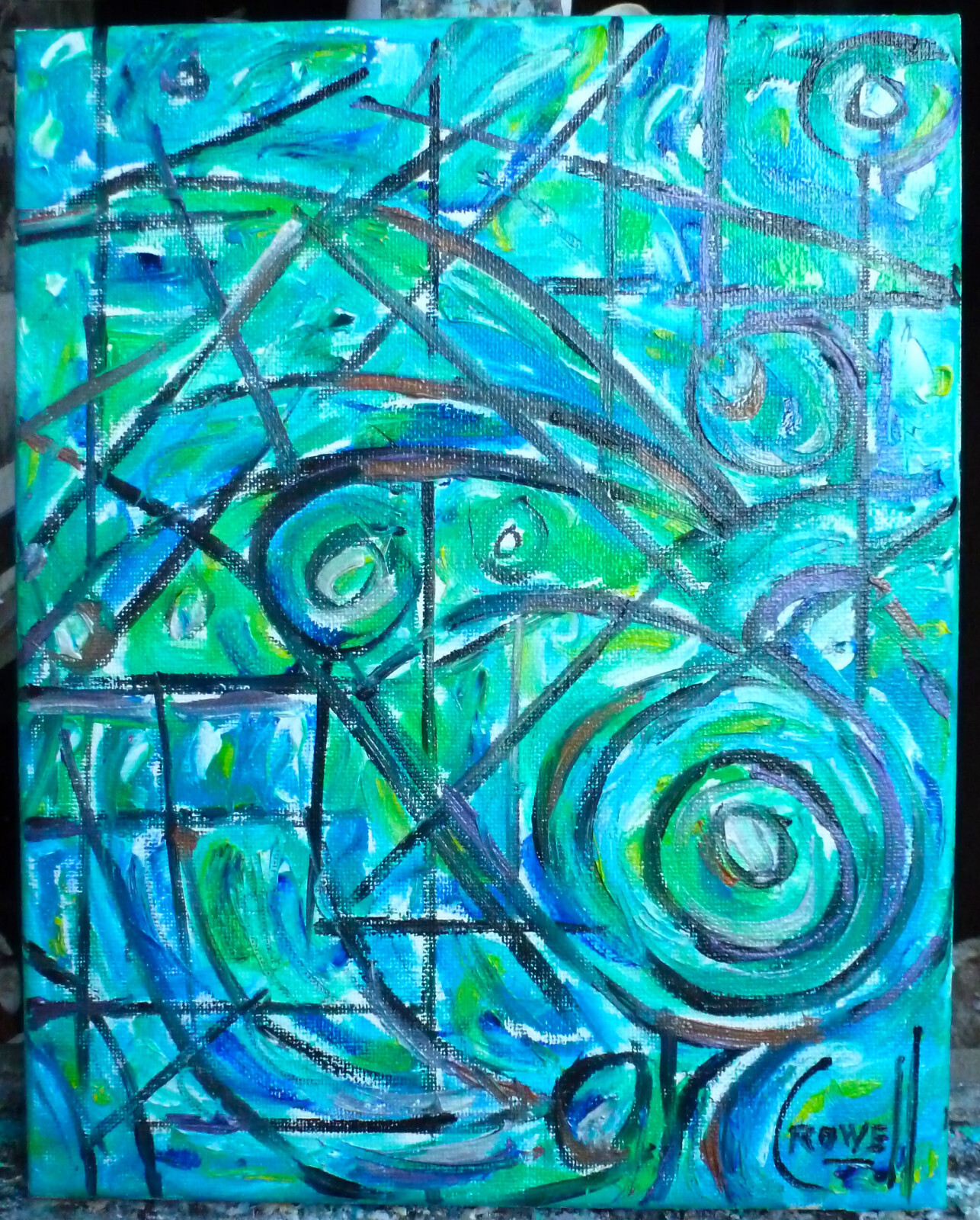 GONE TO HEAVEN abstract NEW oil painting 8×10 canvas original signed Crowell
