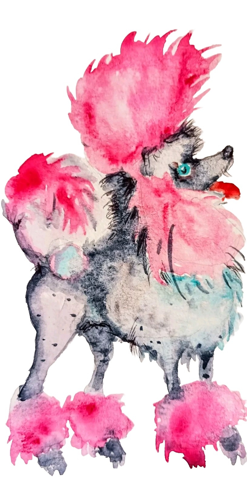 Original Standard Pink poodle dog art,home interior design,dog lover gift 3×6″