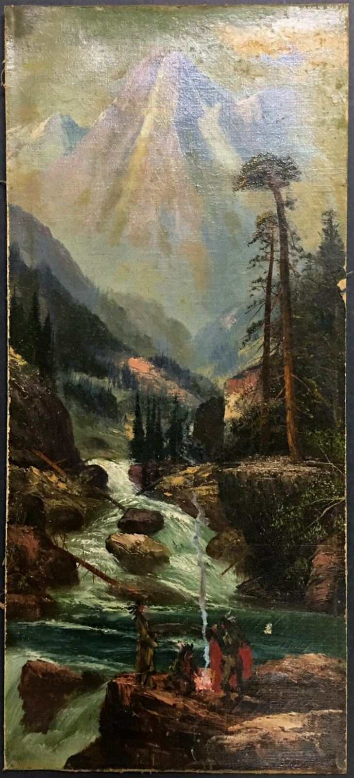 HUDSON RIVER SCHOOL Painting~ INDIAN ENCAMPMENT LANDSCAPE ~ 19th Century MYSTERY