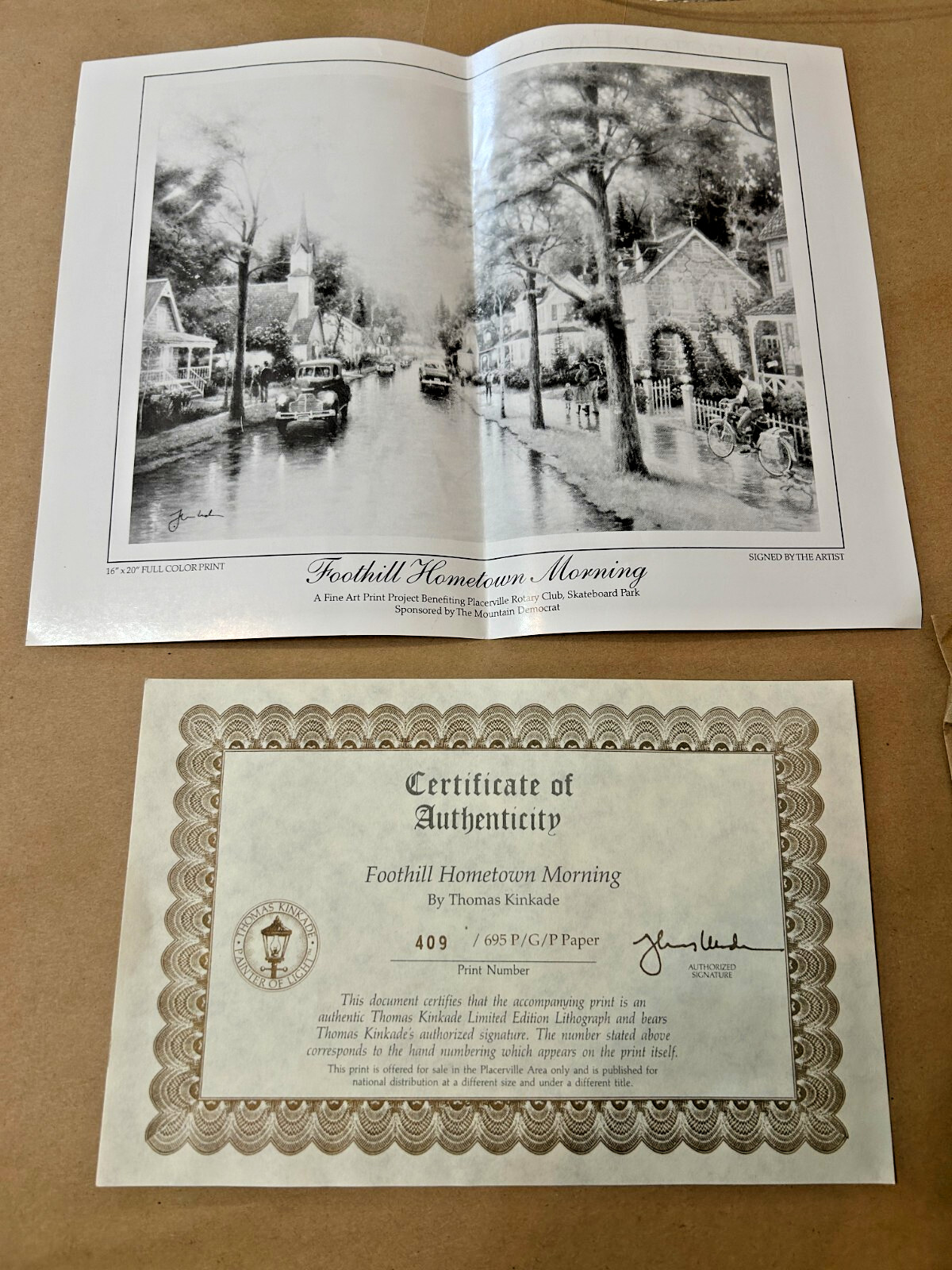 RARE Thomas Kinkade “Foothill Hometown Morning” Print W/Cert & Stamped,Signed !!