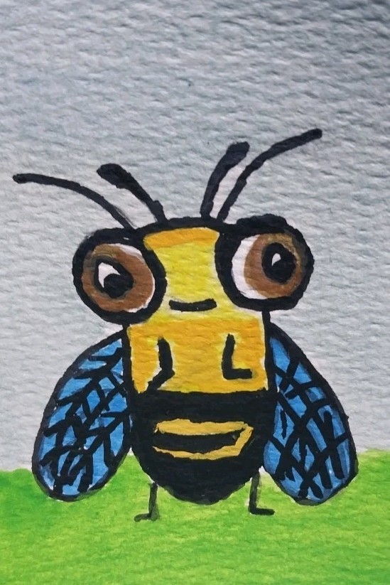 GAT ACEO ATC painting ORIGINAL Whimsical ANIMALS BEE Hand Painted Illustration