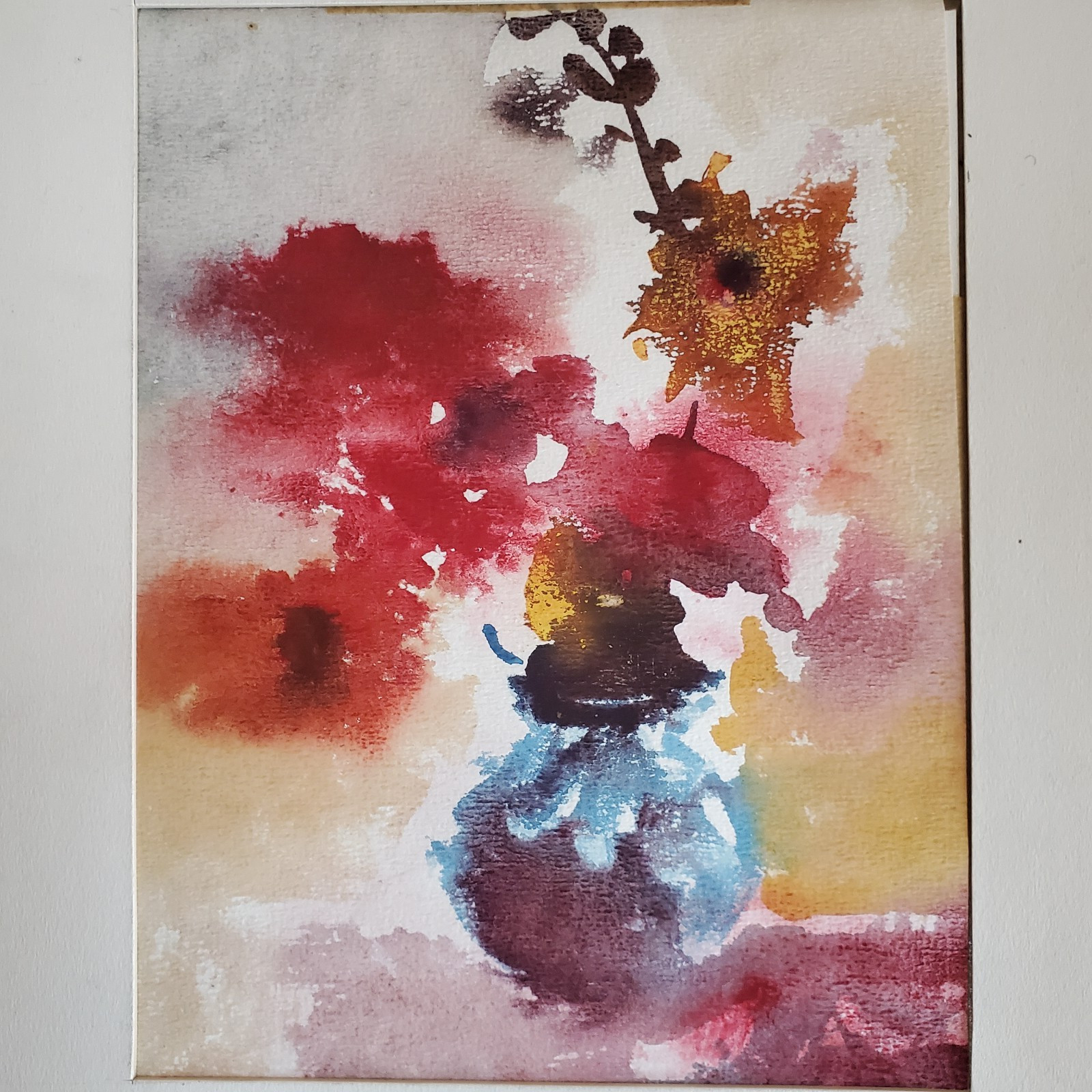 Vintage Watercolor Flowers Painting Gorgeous Original One of A Kind OOAK Art MCM