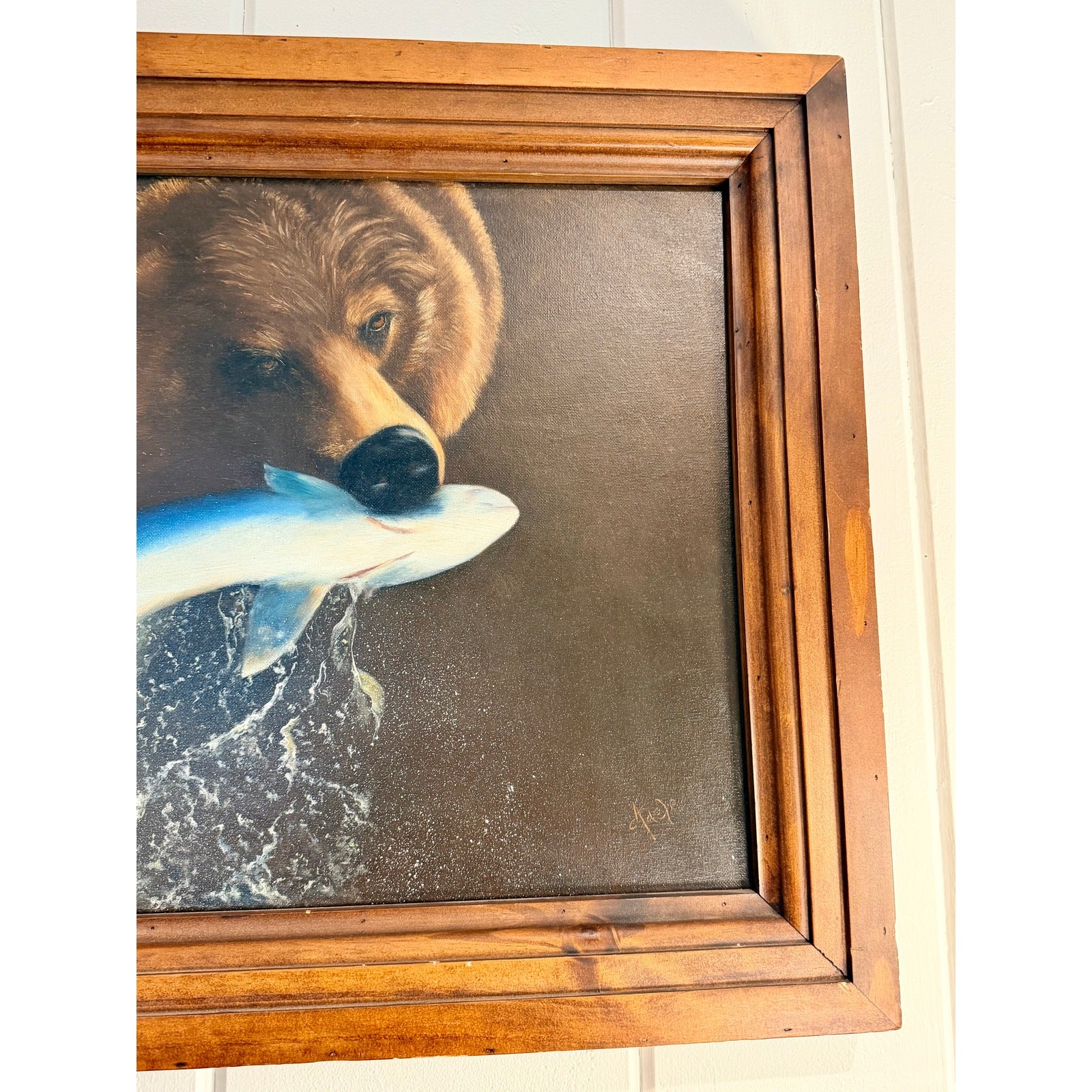 Adele Buytenhuys Original Oil Painting Bear Catching Salmon NC Sandhills Artist