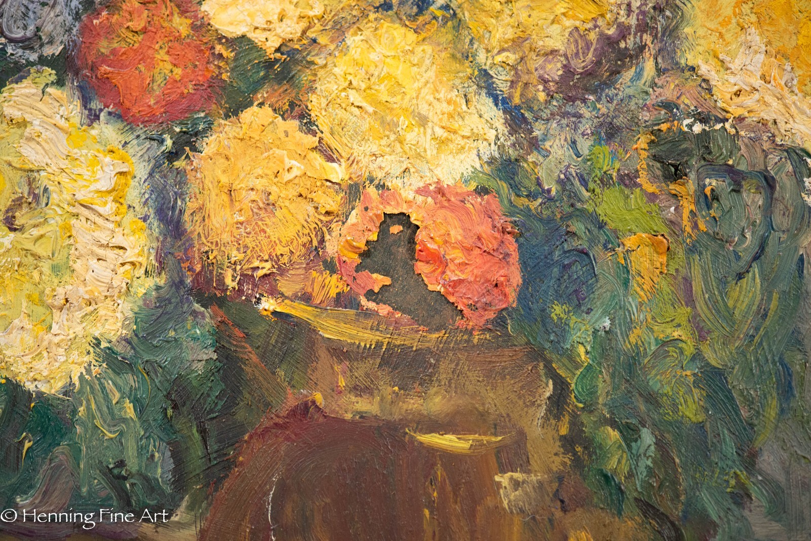 Beautiful Vintage Modern Expressionist Oil Painting of Yellow Floral Still Life