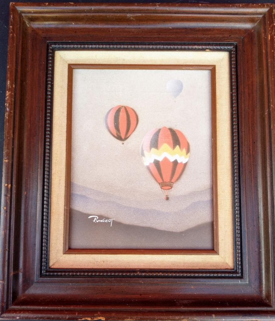 Vintage Art Oil Painting Landscape Hot Air Balloons Artist Signed Framed Vincent