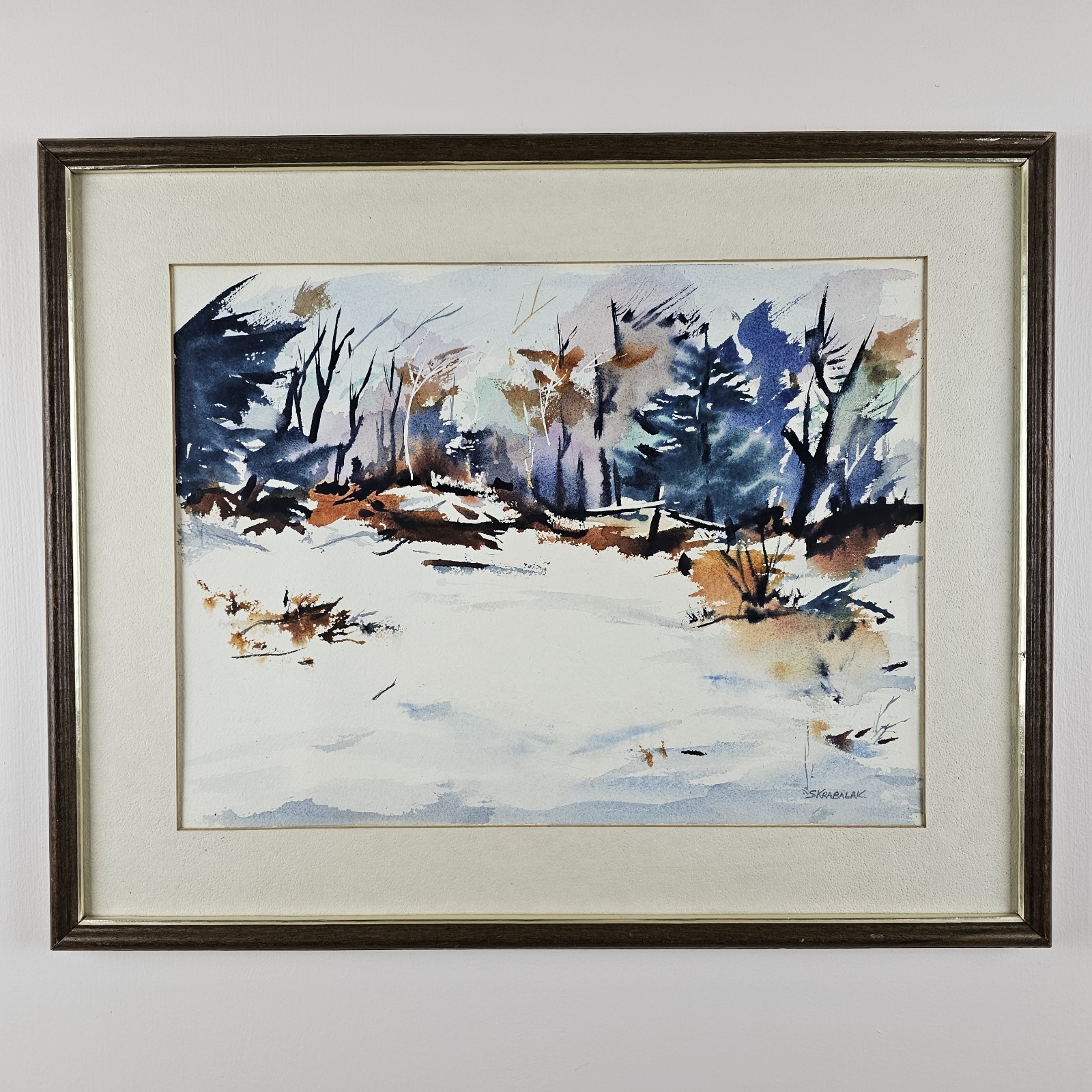 Vintage Original Signed Skrabalak Watercolor Painting 21.25×17.25 Framed Art
