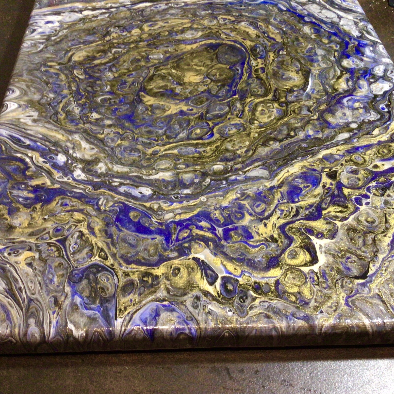 ABSTRACT PAINTING ORIGINAL ACRYLIC SIGNED CANVAS 14” x 11″ METALLIC GOLD PURPLE