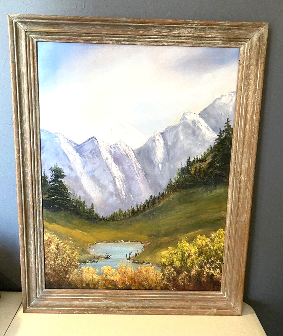 Grand Teton Mountains Painting Framed Art Large Wyoming National Park Original