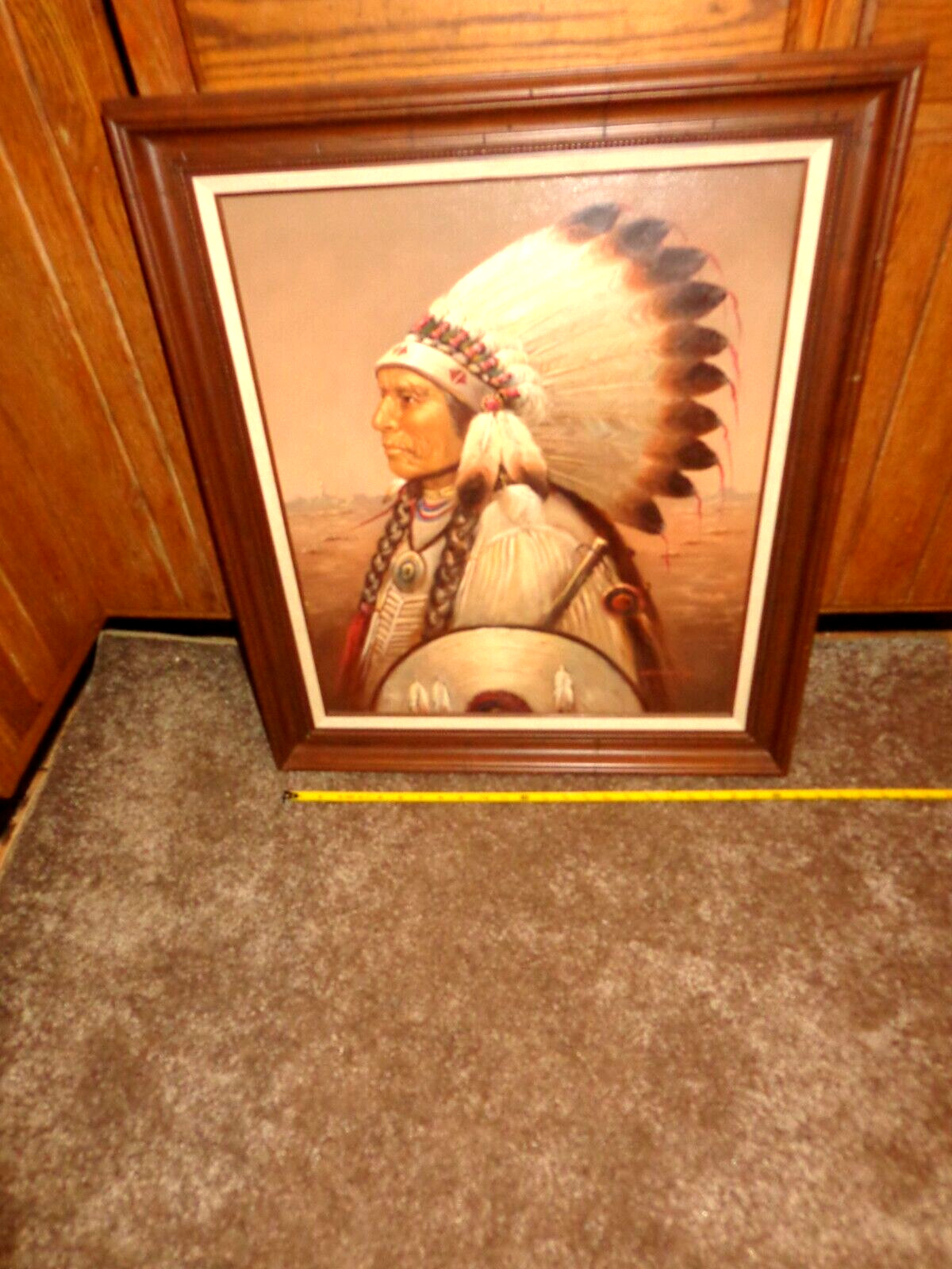 VINTAGE ORIGINAL KENNETH SU OIL PAINTING ON CANVAS INDIAN CHIEF 25×29 in -L188 K
