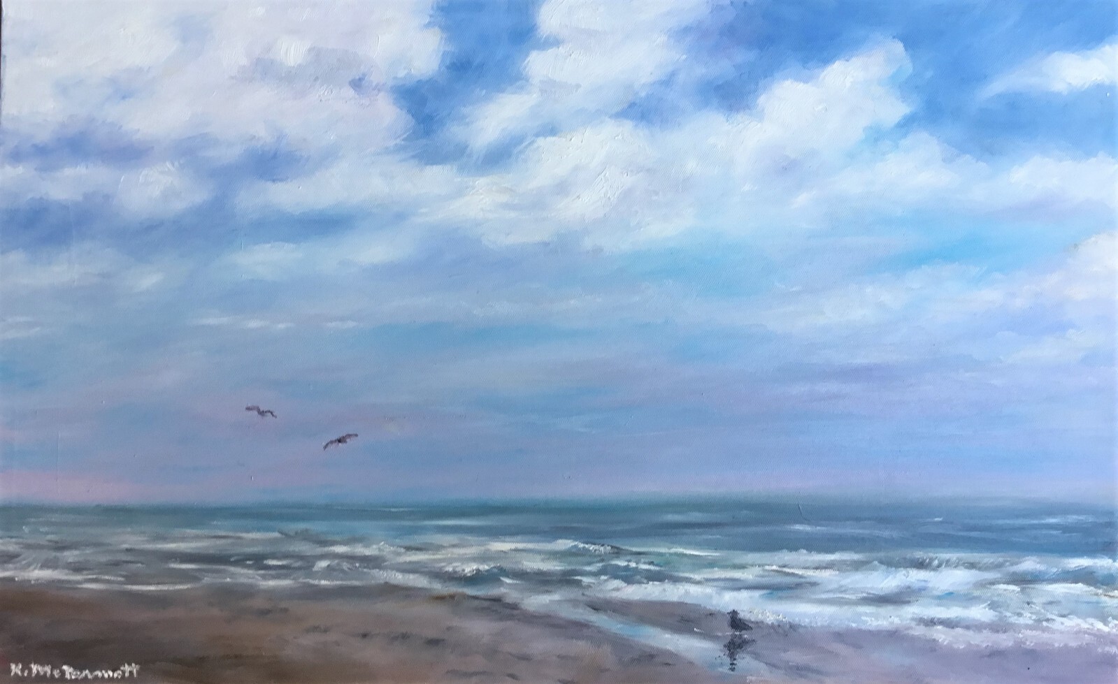 BEACH in the AFTERNOON original unframed 13×21 inch oil painting by K. McDermott