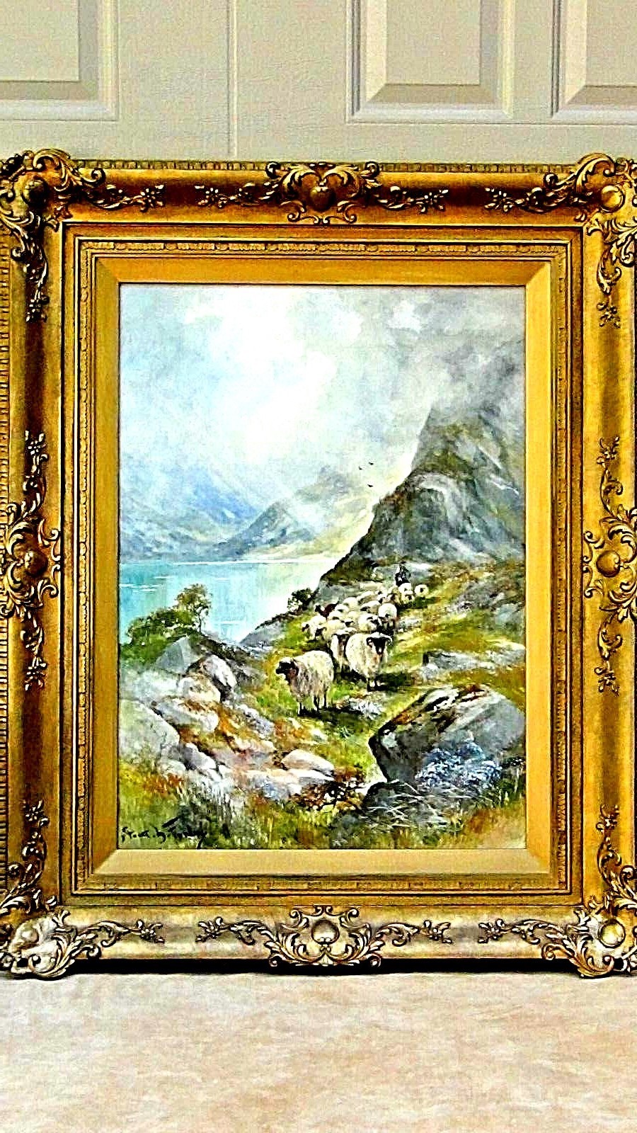 STUART FORBES (19c, BRITISH) ORIGINAL WATERCOLOR OF SHEEPHERD & SHEEPS,SIGNED