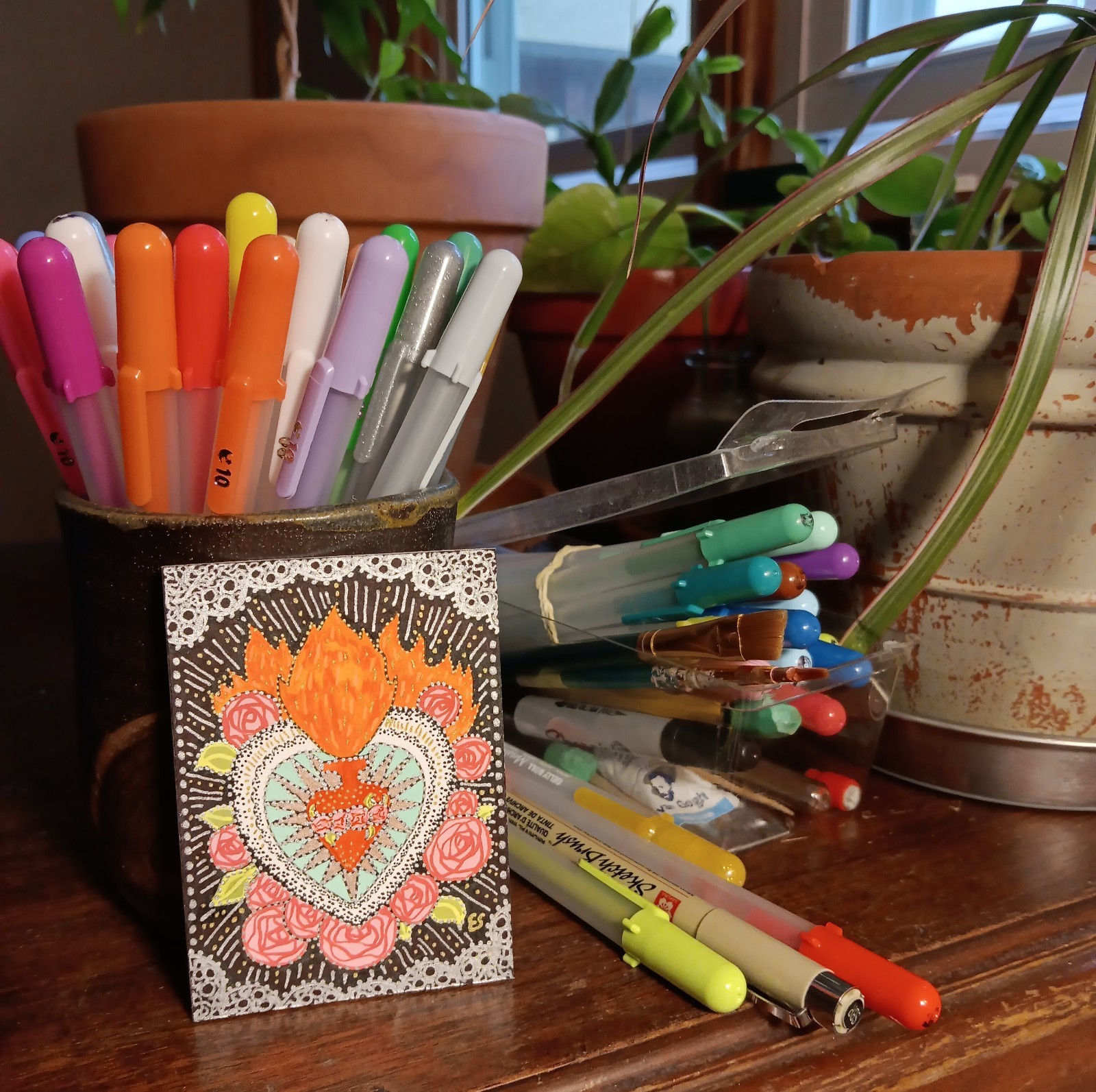 ❤️ACEO Original Painting Signed by Outsider Artist ES 2.5×3.5″ You are loved.