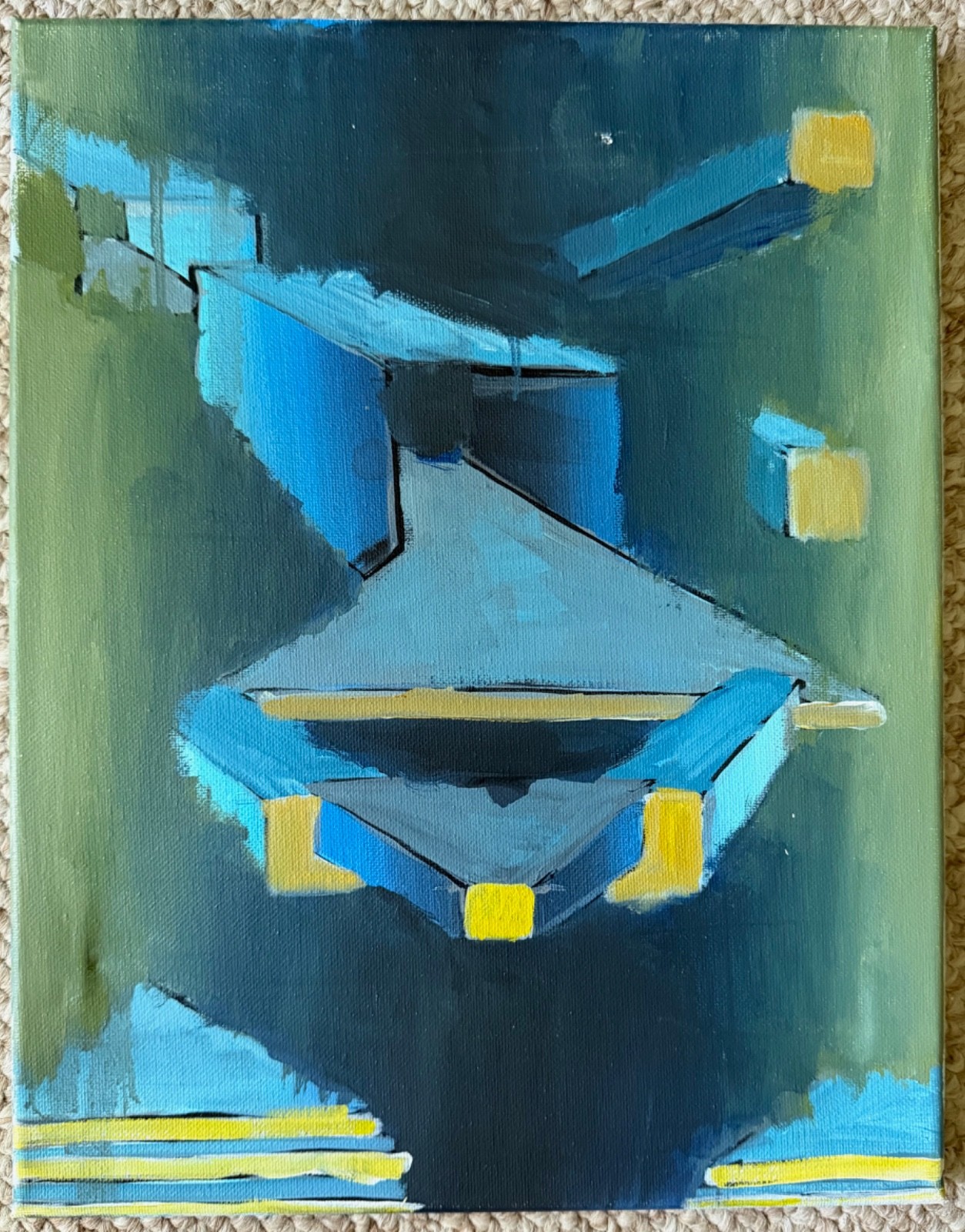 Contemporary Multi-Color Abstract Shapes Acrylic Painting Modern Art