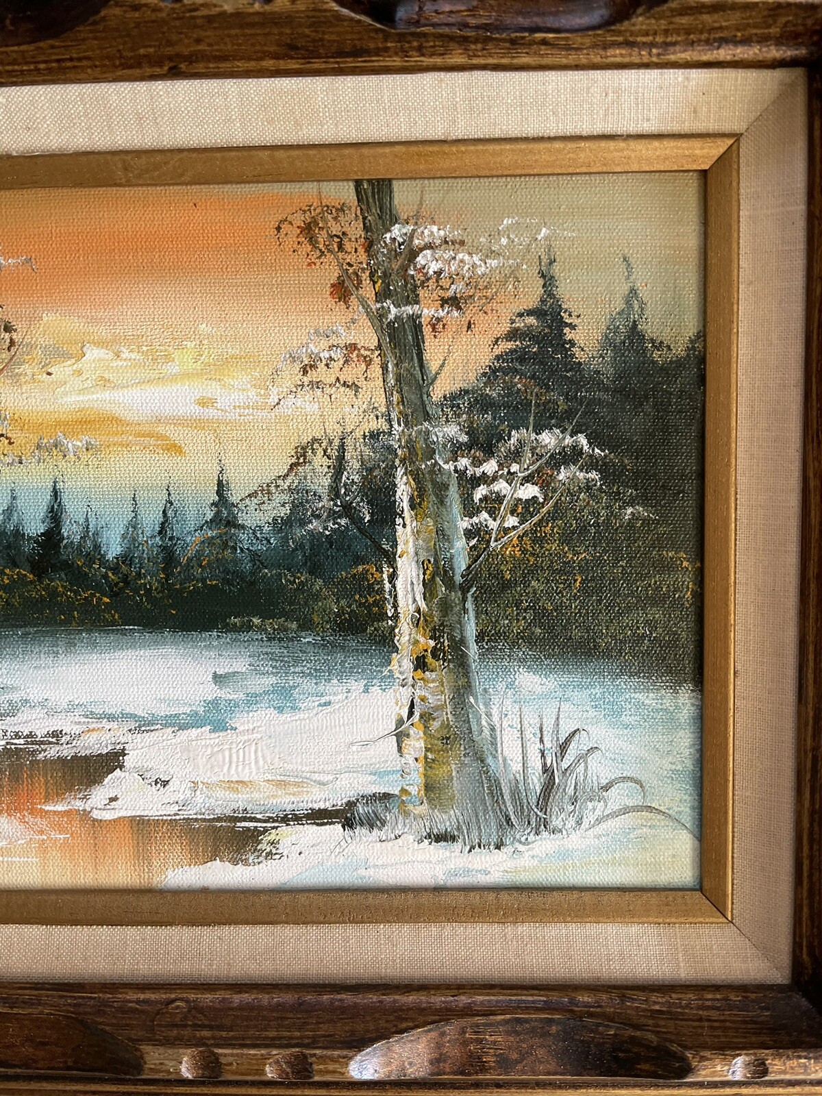 Framed Enhanced Oil On Canvas Original Mountain Lake Nature Scene