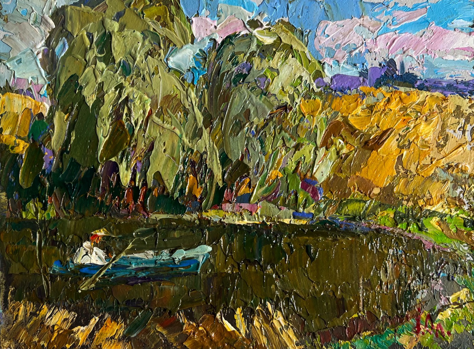 Oil Painting On The Summer Lake O. Ivanyuk Landscape Unframed Original nAAA3832