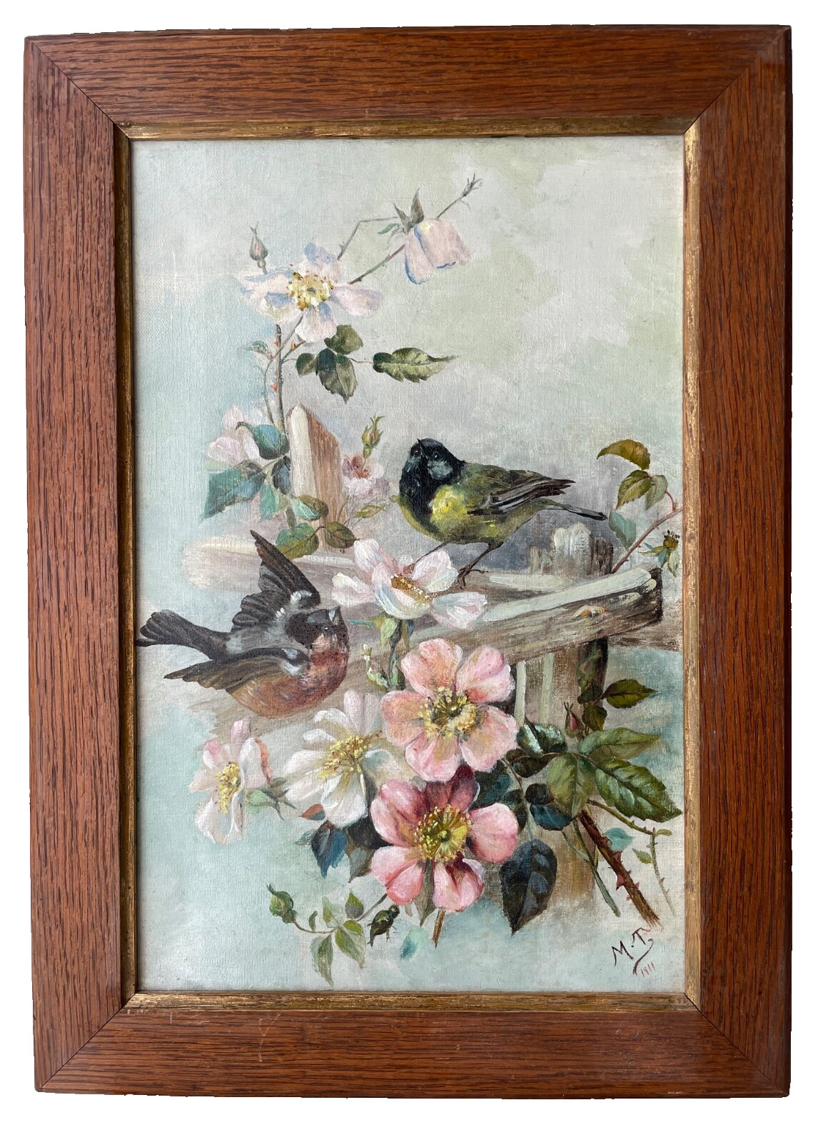 FRENCH REALISM SIGNED – FRENCH OIL ON CANVAS – BIRDS AND FLOWERS