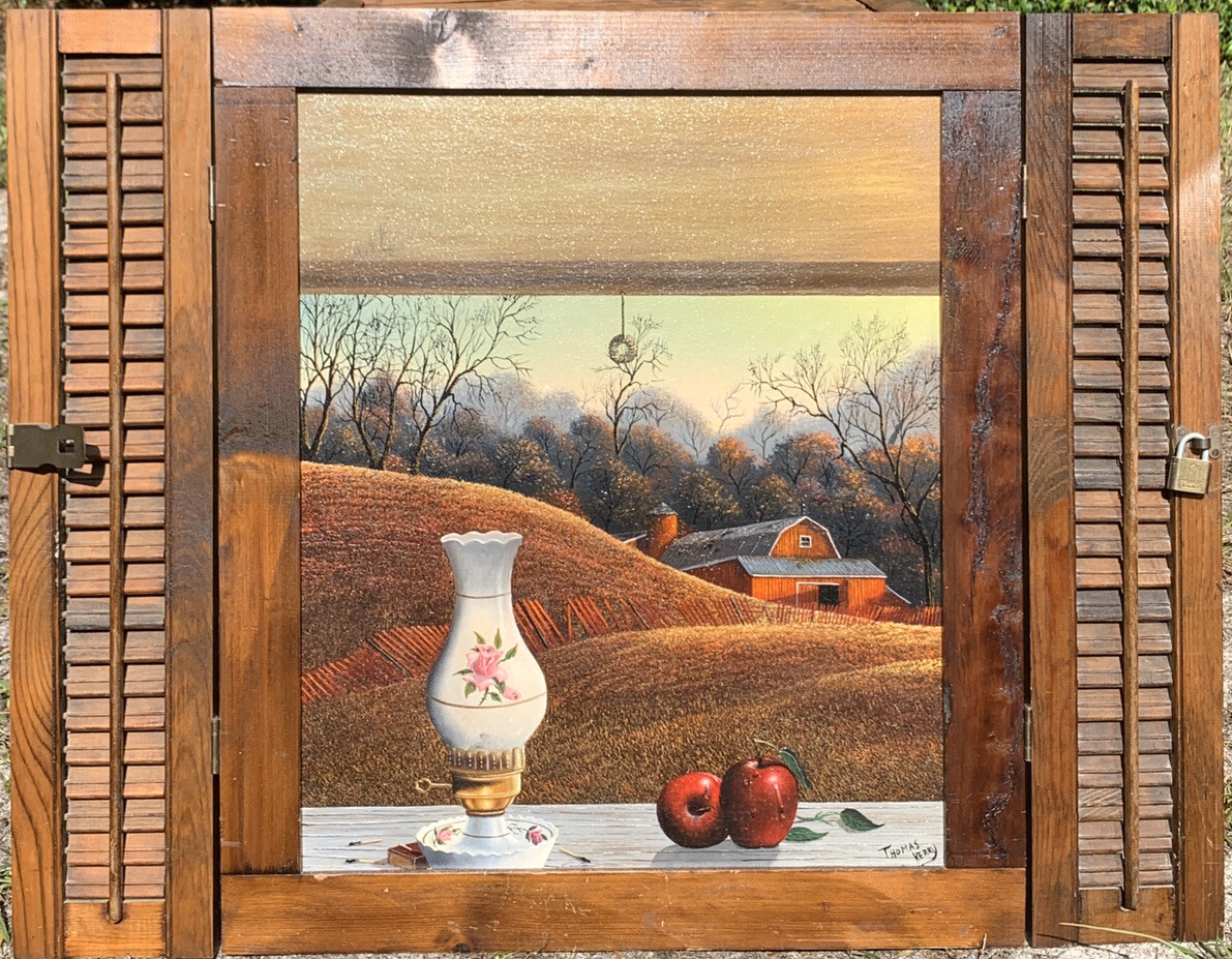 Original NY Artist Thomas Kerry Oil On Masonite Apples Still Life Barn Painting