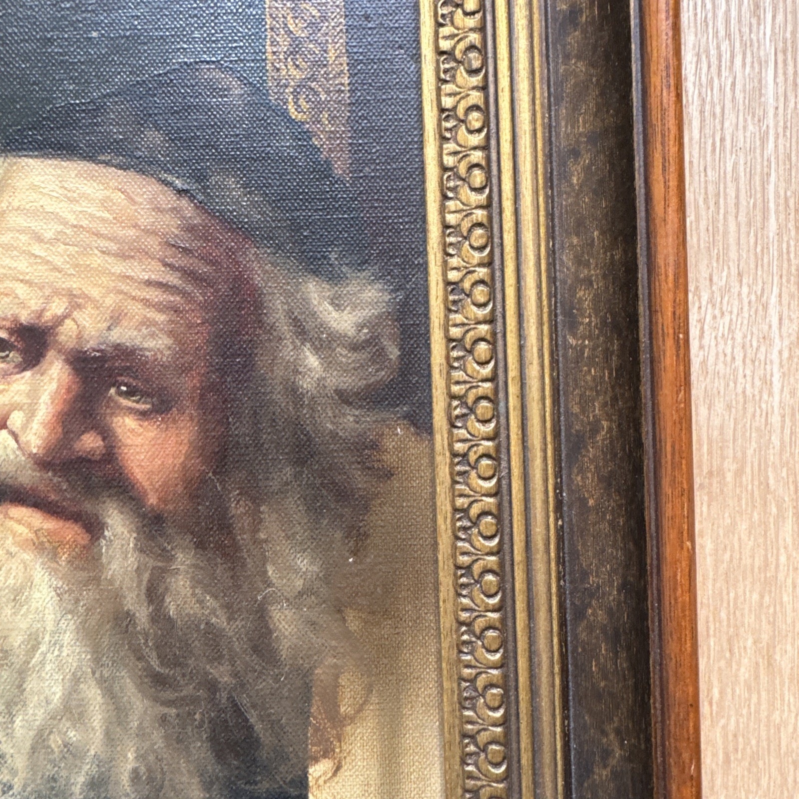 Vintage Oil Painting On Canvas Rabbi Judaica Framed And Signed -A