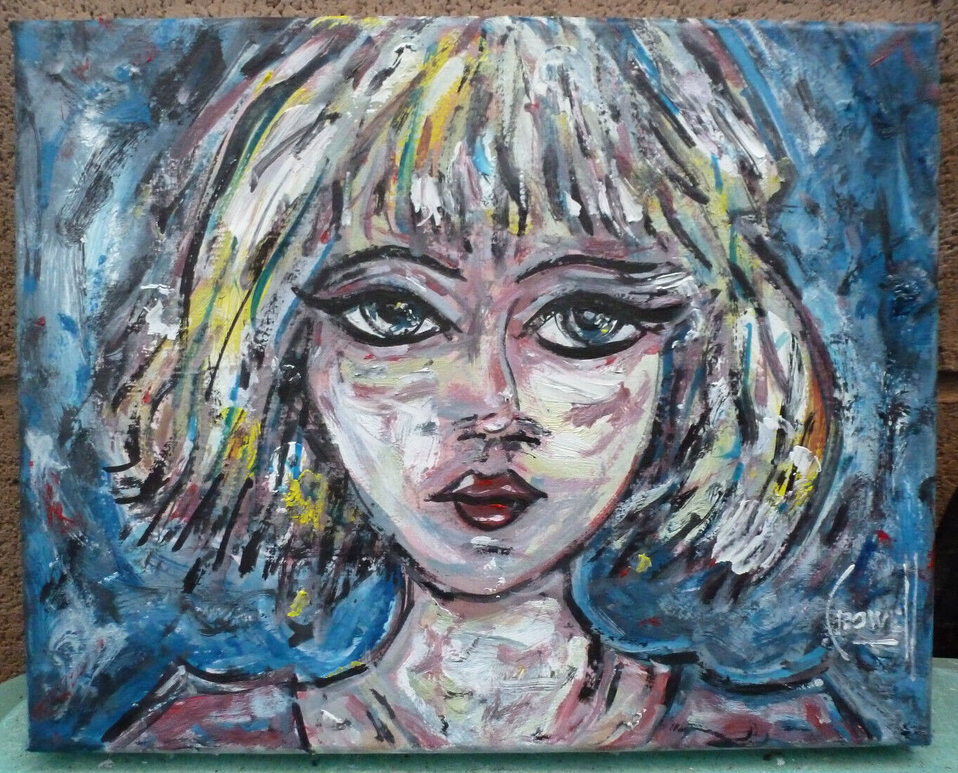 ANOTHER CLOUDY DAY oil painting big eyes canvas NEW original 8×10 signed Crowell