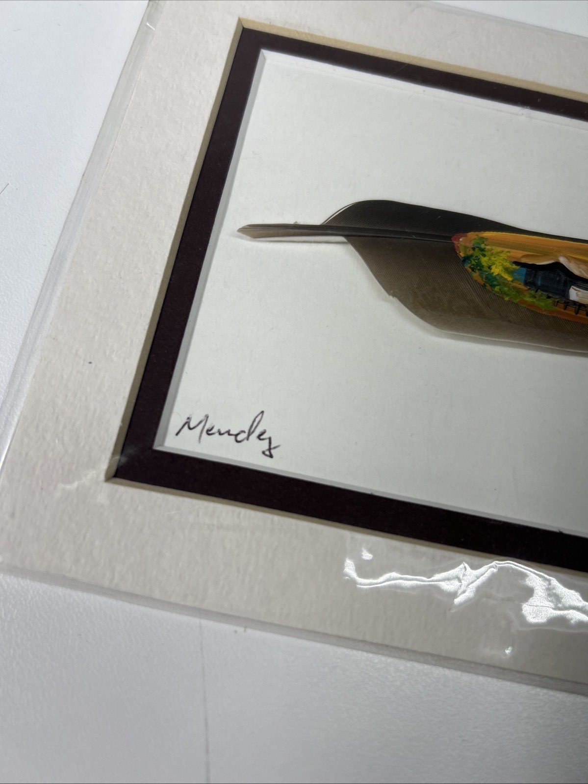 Hand Painted Feather Art Signed Mendez Key West