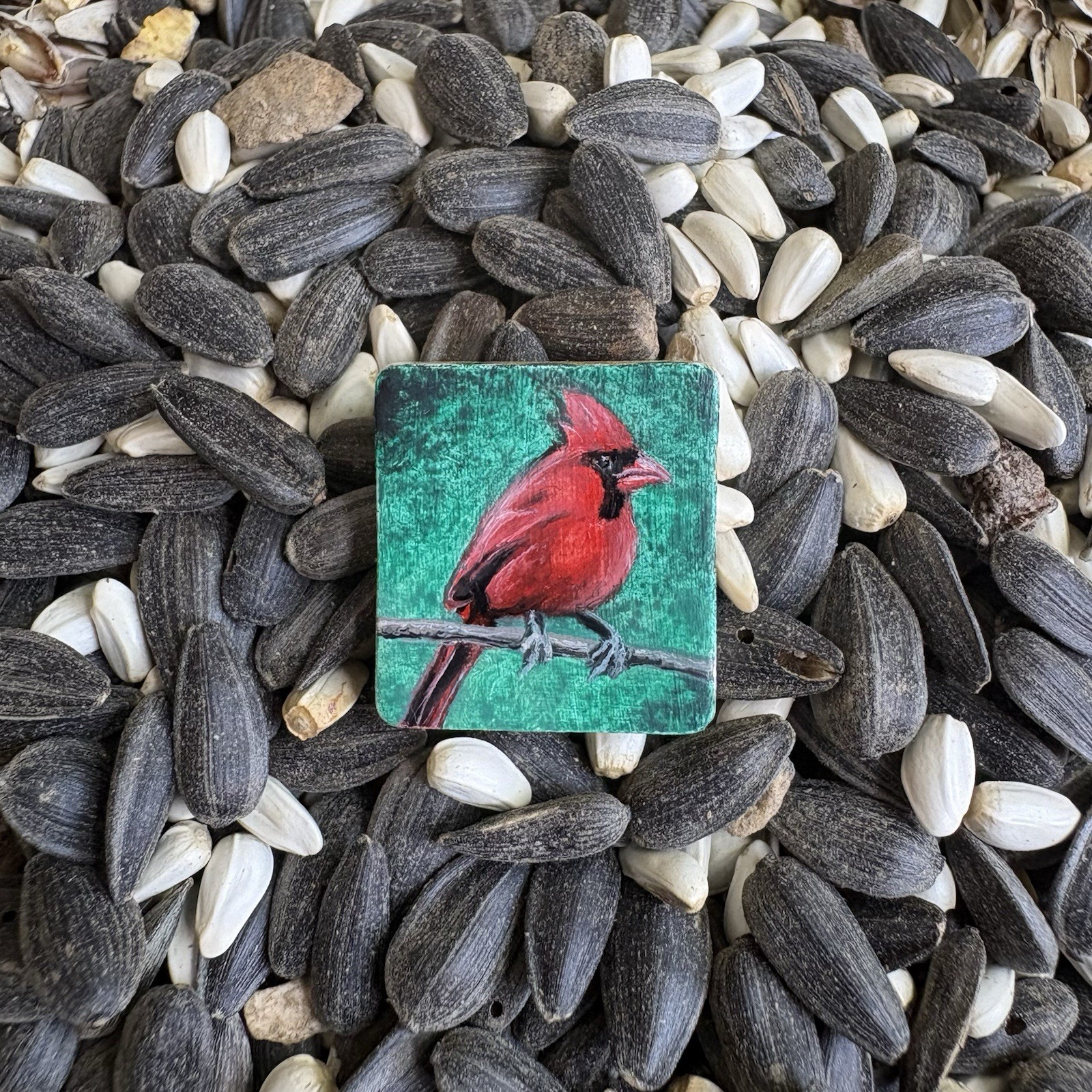Cardinal Bird Art Miniature Oil Painting Original Scrabble Tile OOAK