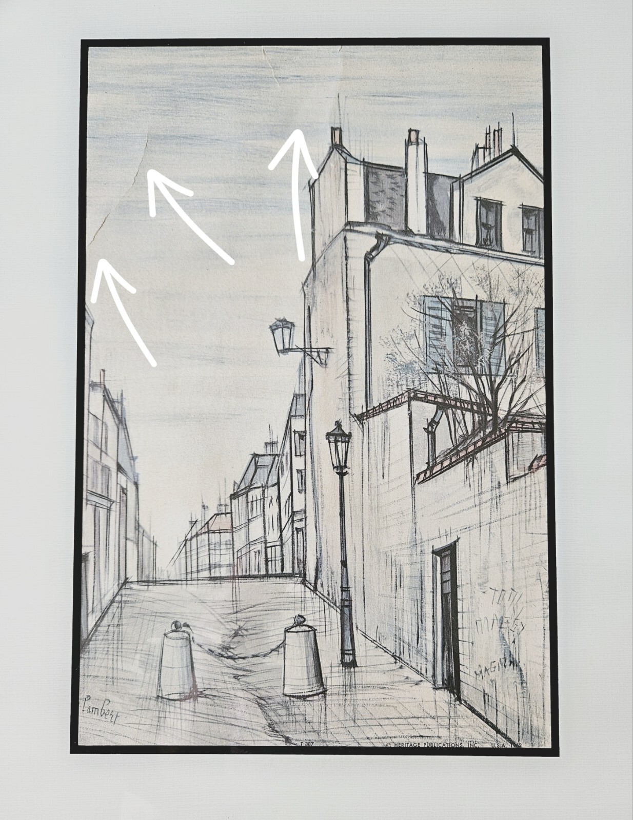 Listed French Artist, R. Lambert – MCM Paris Street Scene – 1962, Framed Litho