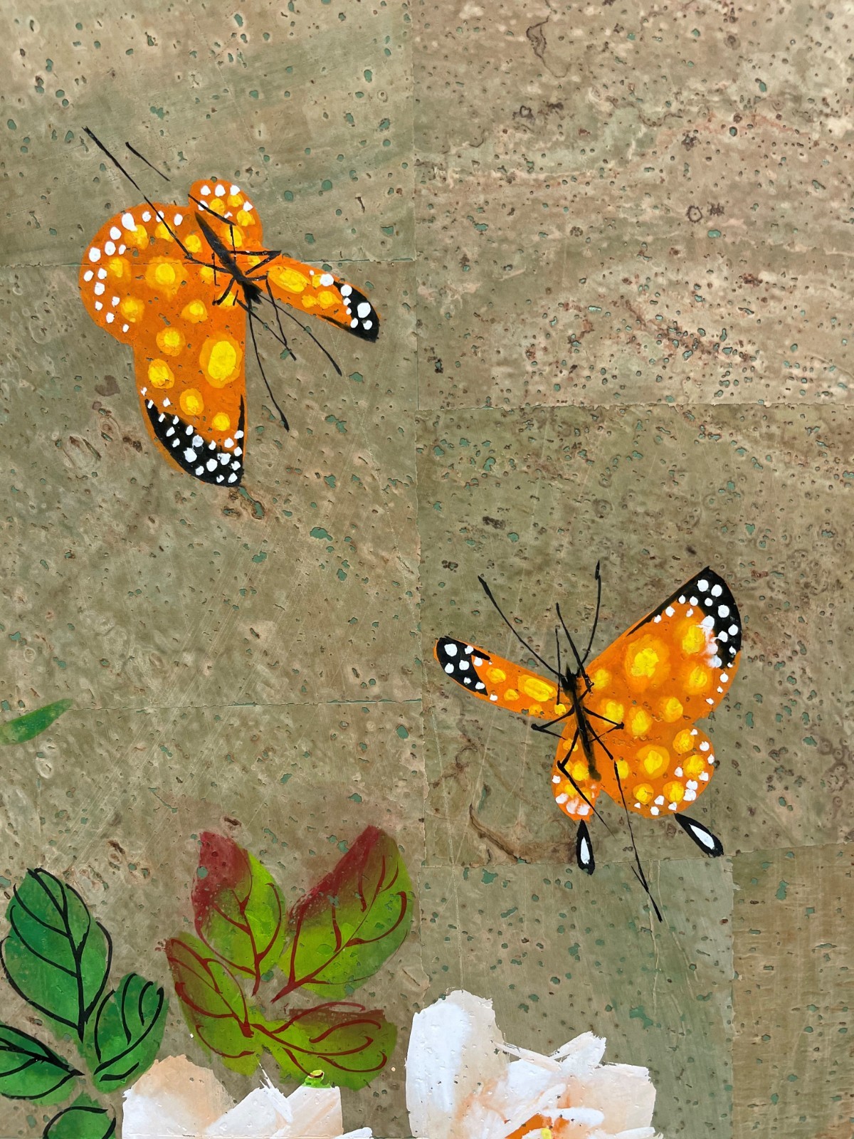 Dyen «Dancing Orange Butterflies» Signed Original on Cork Framed Floral Art NEW