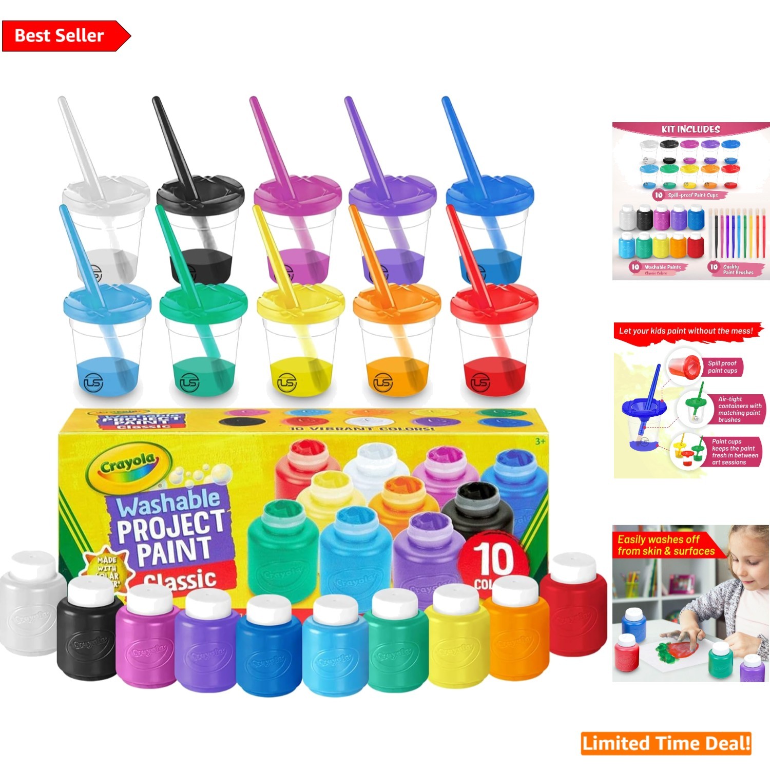 Non-Toxic Finger Paint Set for Kids: 10 Colors, Cups & Brushes – Mess-Free Fun!