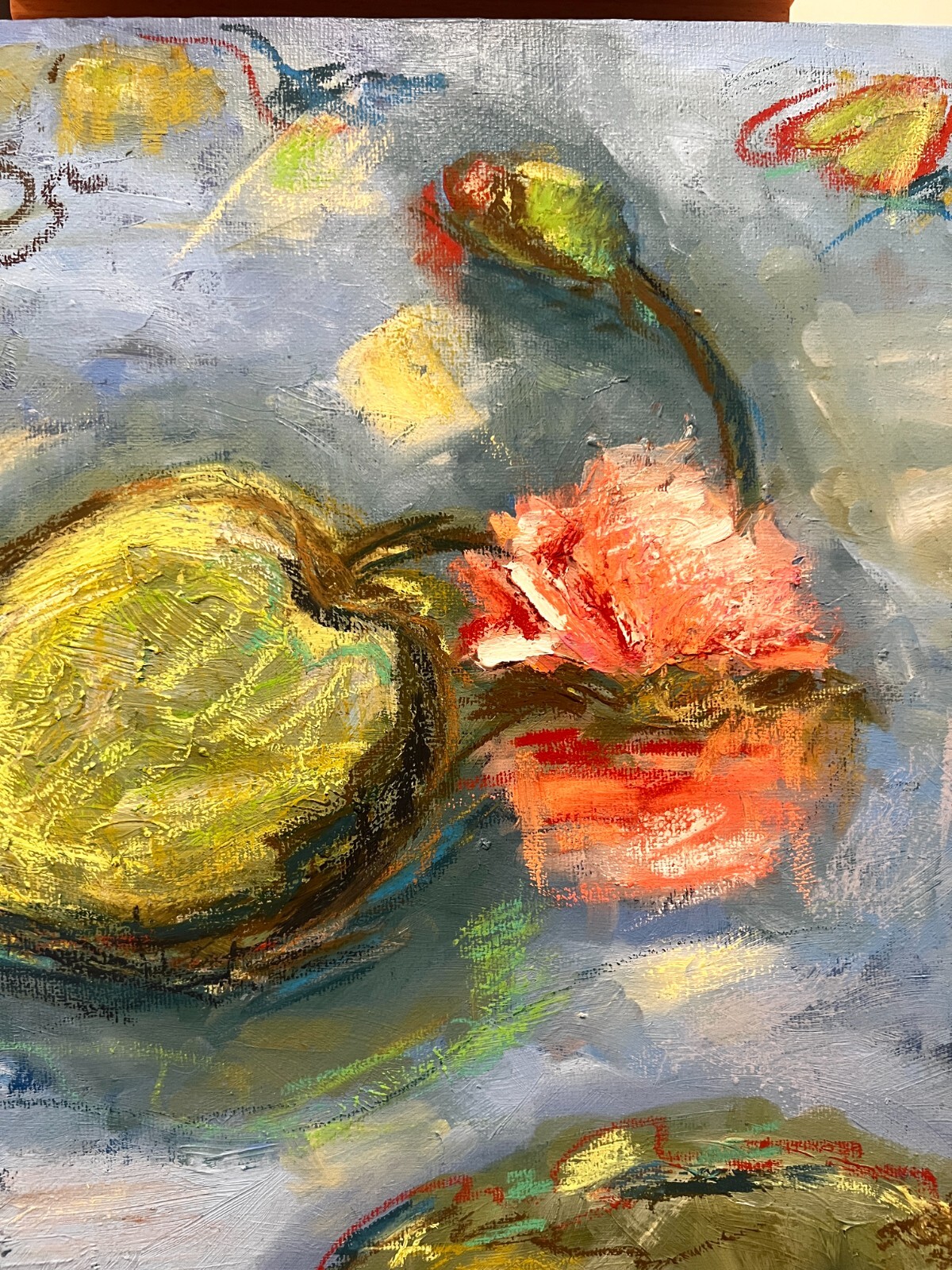 This is mixed media handmade painting. Created using oil paint and oil pastels