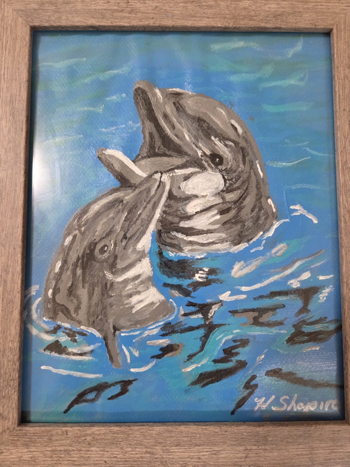 Hand Painted And Framed DOLPHINS AND SIGNED