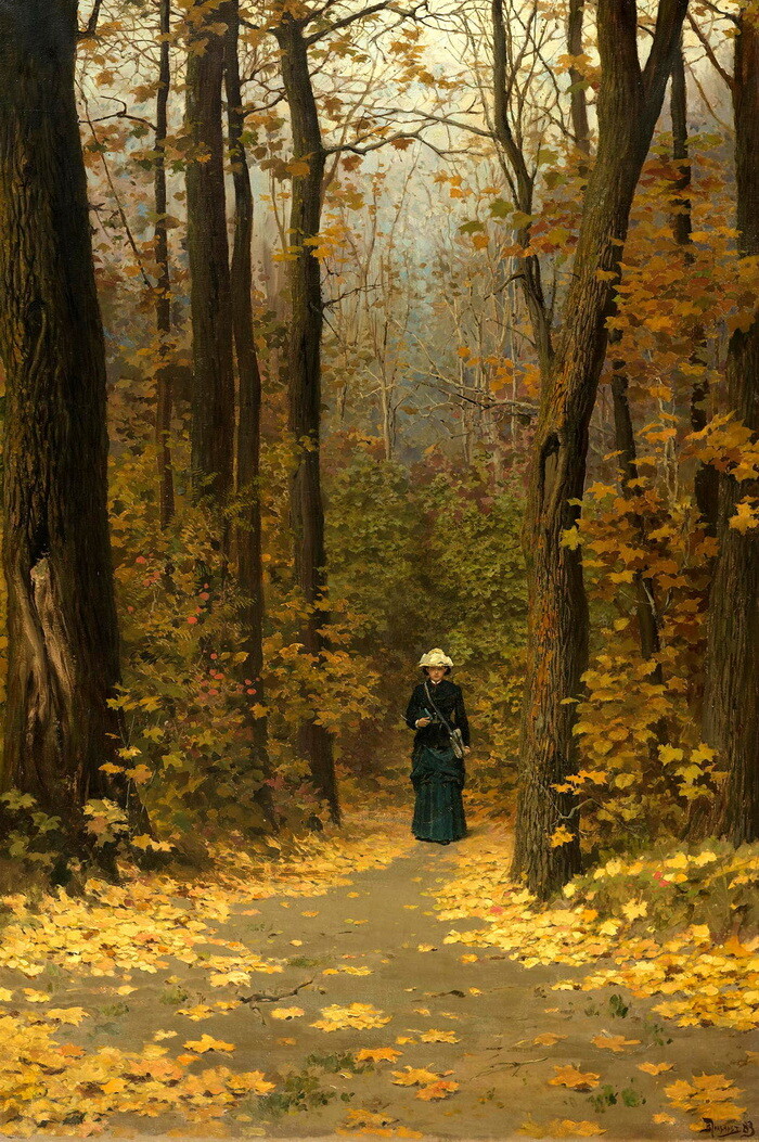 Art Canvas Print Walking in the woods Oil painting Giclee Printed on canvas P611