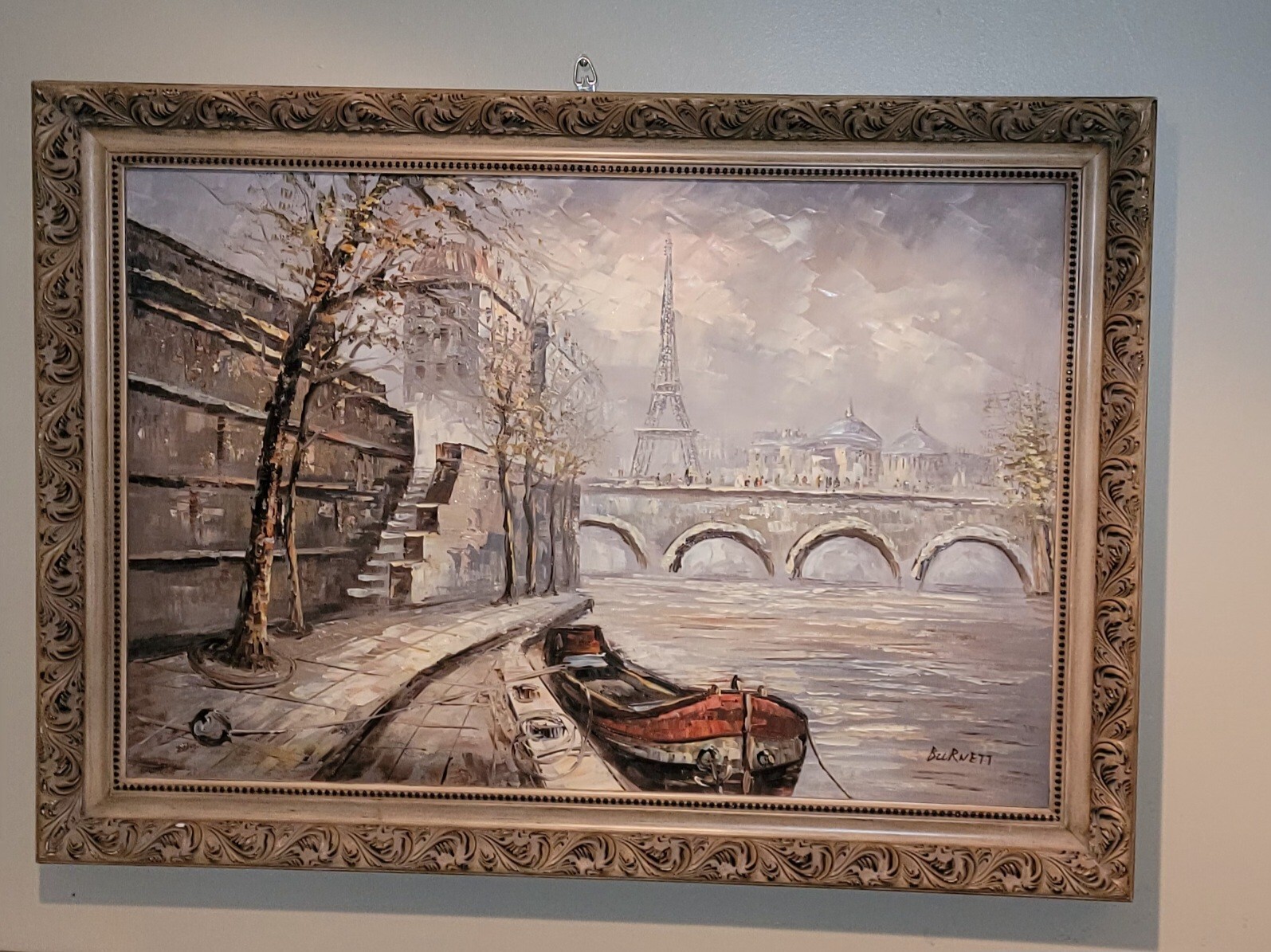 VINTAGE FRENCH SCENERY OF Parir Eiffel TOWER OIL ON CANVAS PAINTING SIGNED O