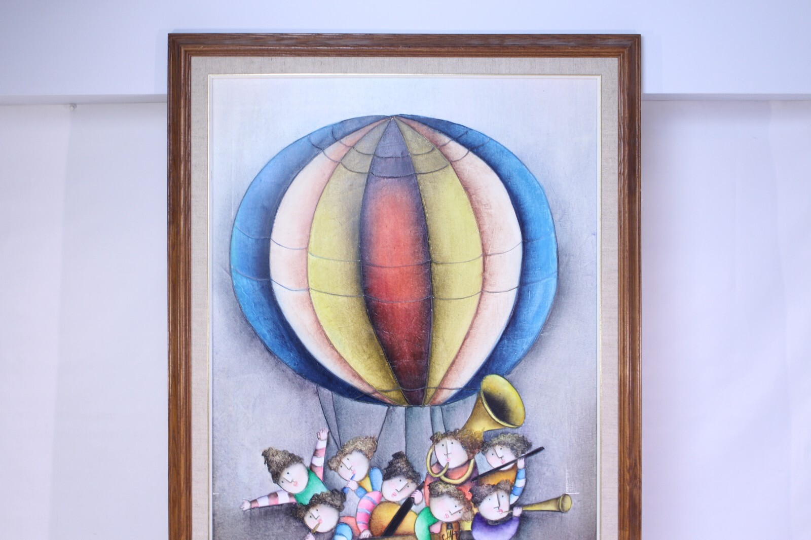 Joyce Roybal Oil Canvas Art Signed Framed Musicians Hot Air Balloon Whimsical NY