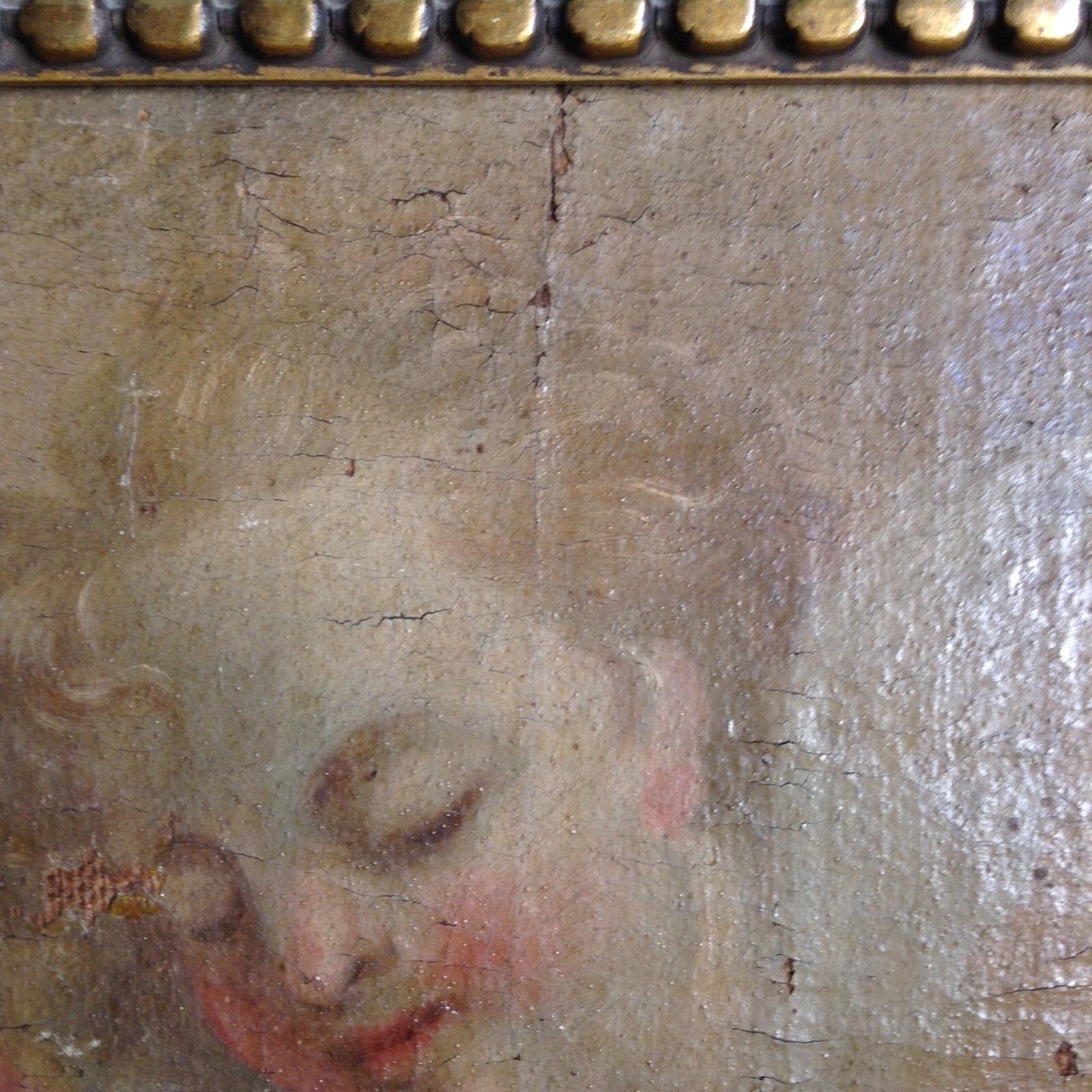 Antique Small Original Flemish Baroque Oil Canvas 1700’s – Angel Heads RUBENS ?