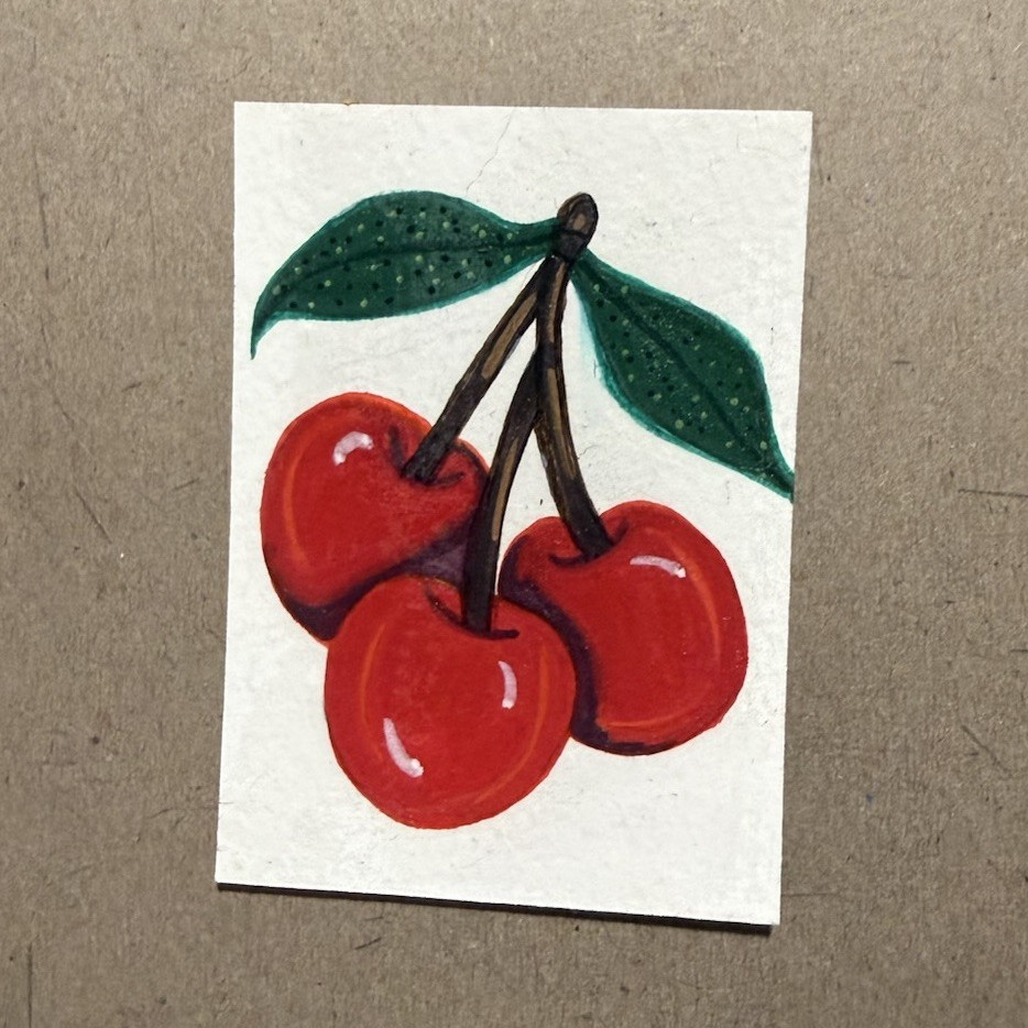 ACEO or Miniature OOAK Cherry acrylic markers