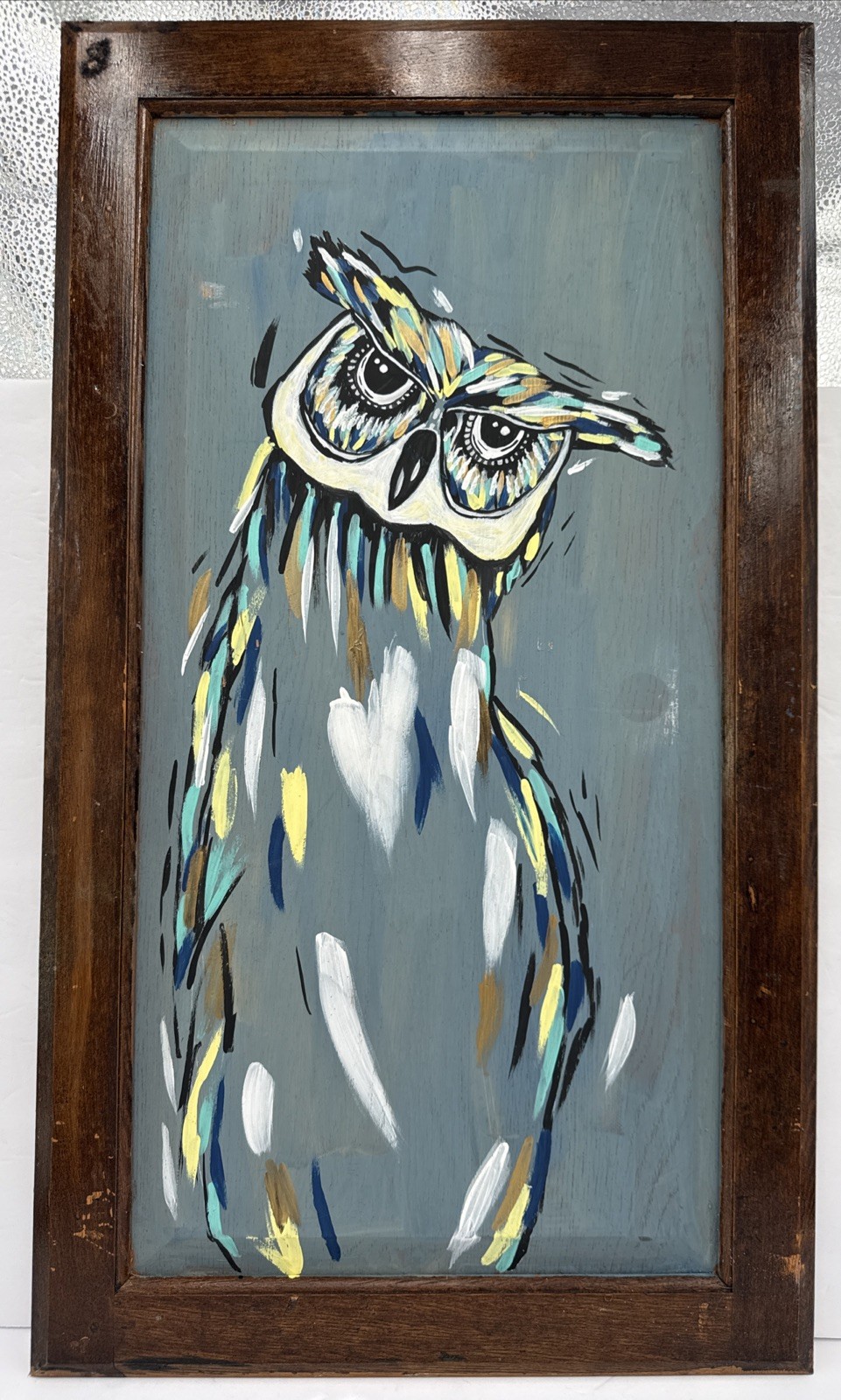 Hand Painted Owl on Reclaimed Cabinet Door Rustic Farmhouse Boho Wall Art Wood