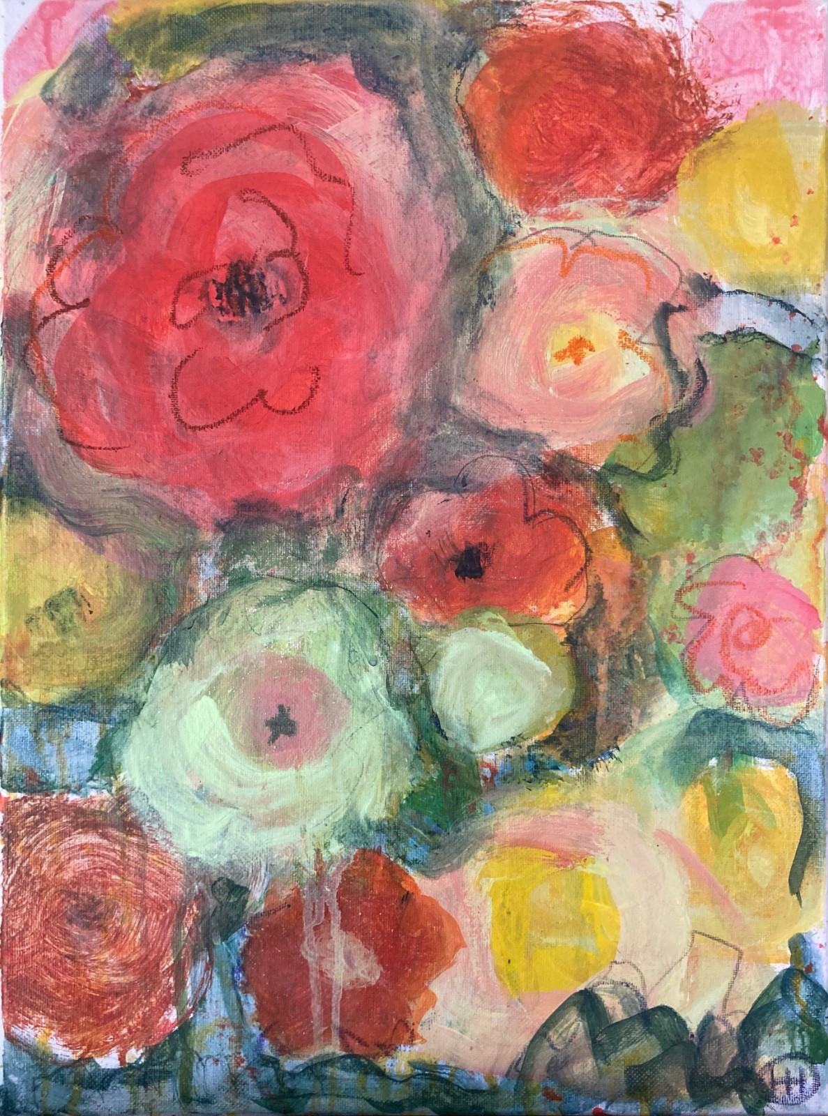 Original Abstract Floral Acrylic 12×16 Canvas Painting, Holly Hammond