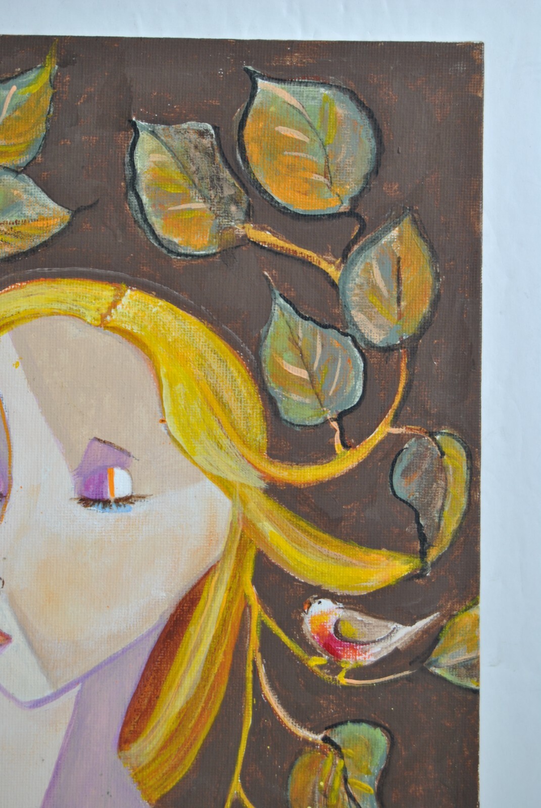 TWEETING THOUGHTS Picasso Cubism Acrylic by Artist Leean Swanson 13 x 17 in»