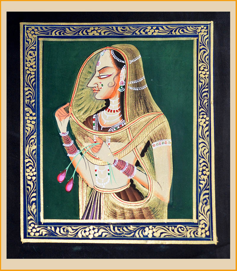 Original handmade Miniature painting on silk cloth natural colors from India!