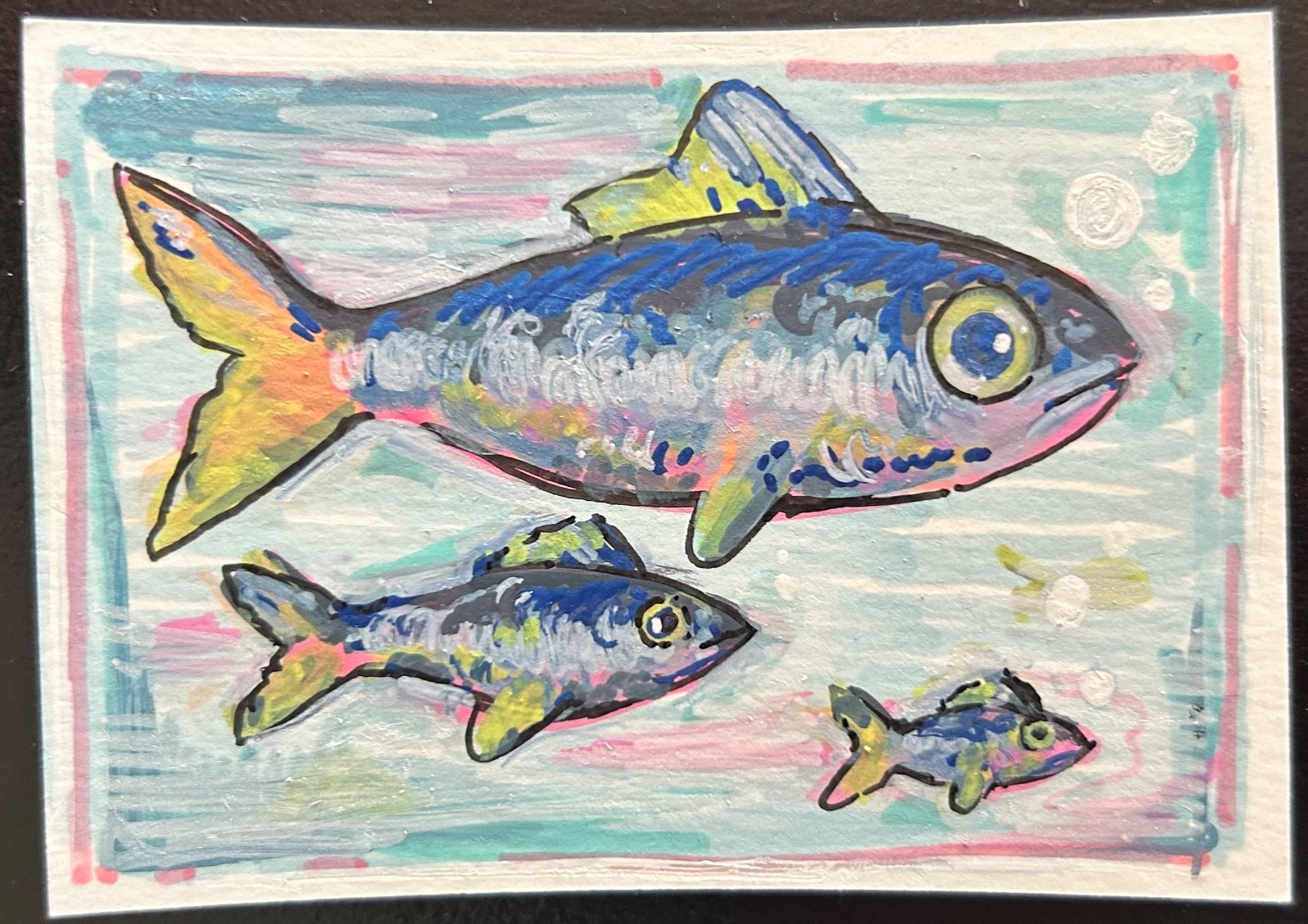 ACEO Original Painting “Sardines” by Mogotasia 2.5×3.5 stylized