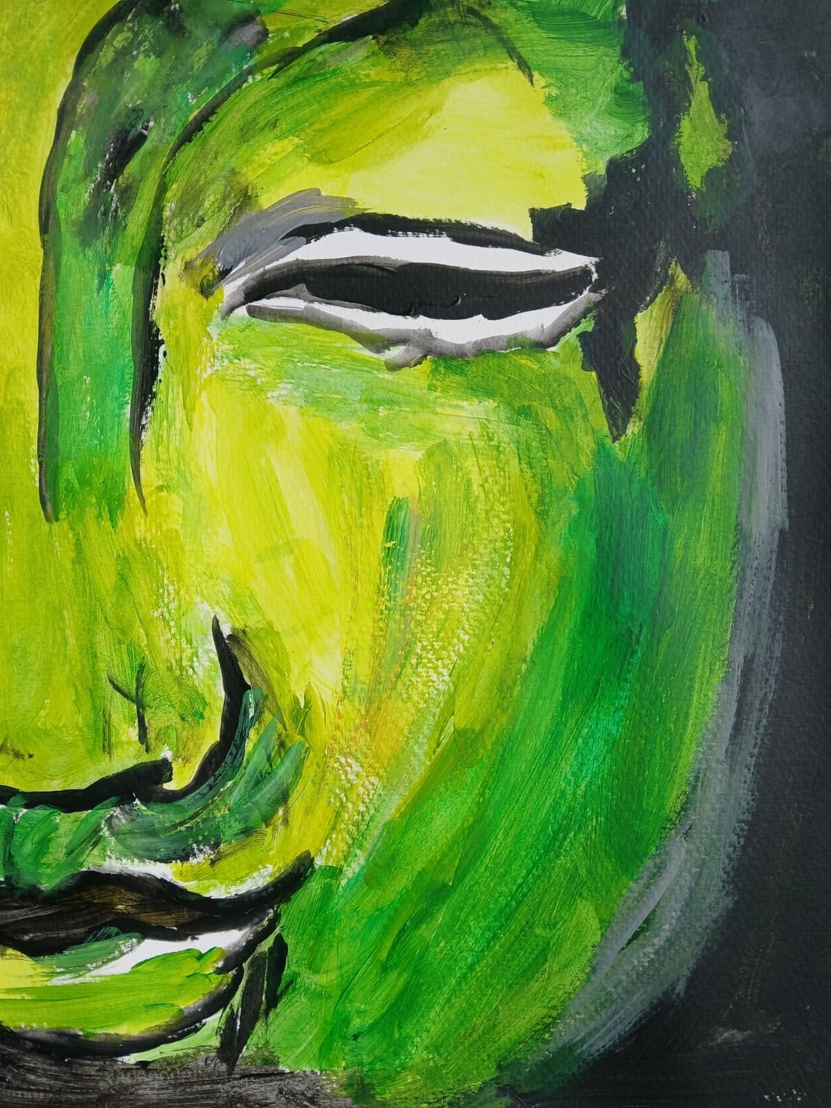 Expressionism/Abstract Green Statue 11×14 Signed Colorful Hand Made Painting