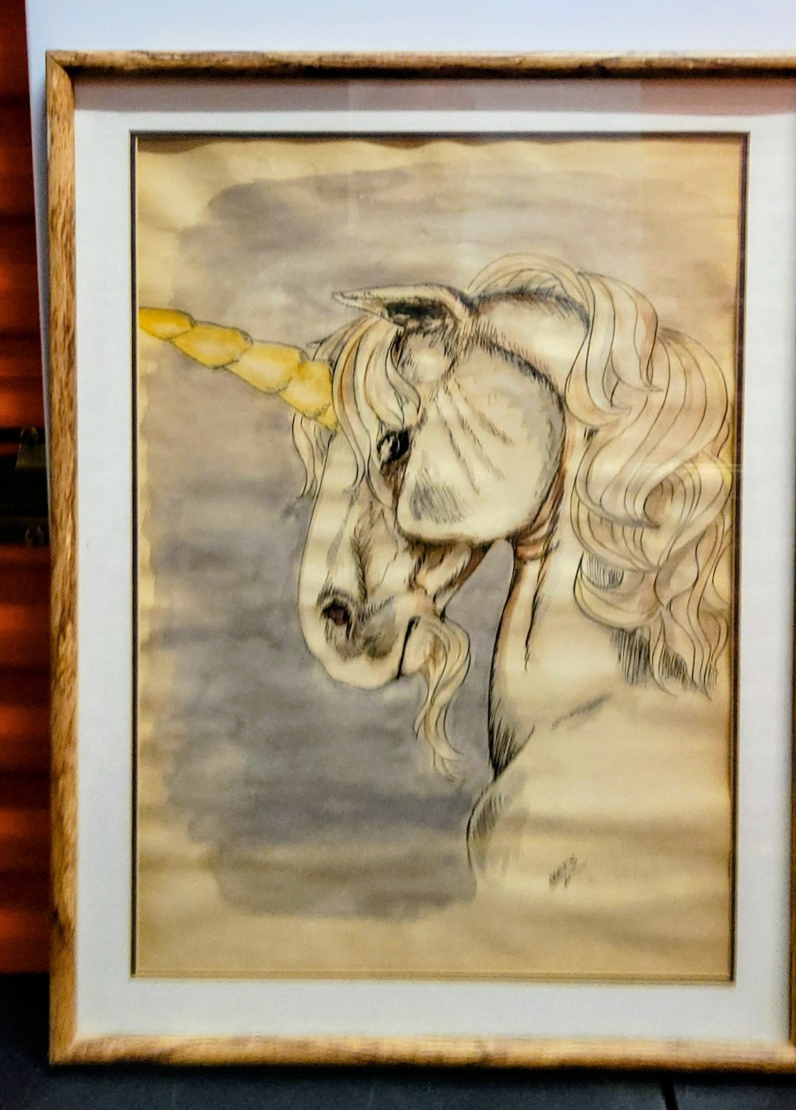 Vintage Unicorn Painting Watercor Fantasy SIGNED 19 X 25″