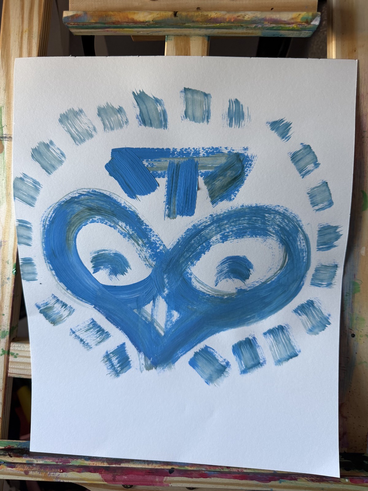 Original Acrylic Painting Aztec Blue Monkey Abstract 11×14 Paper Signed