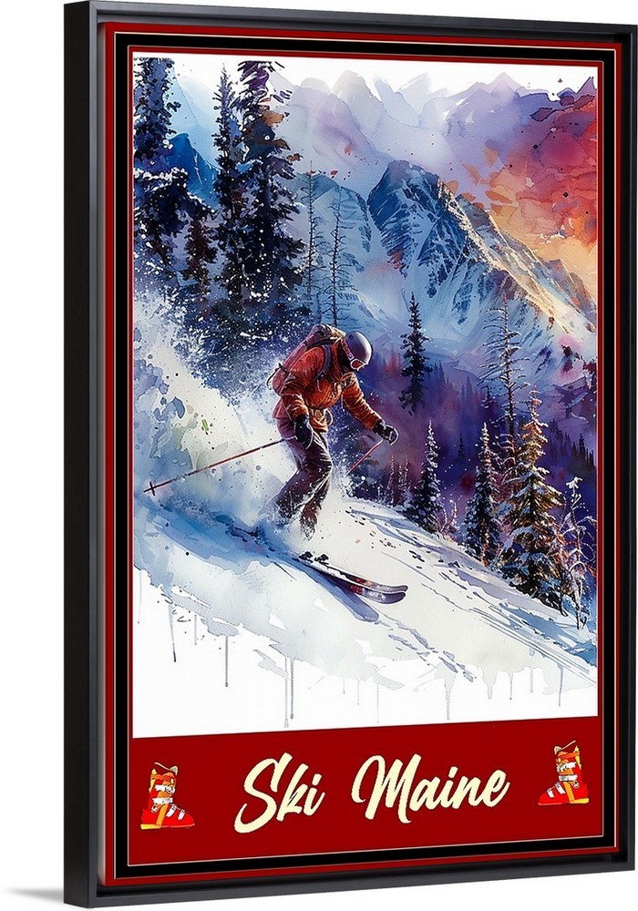 Ski MAine Skiing Travel Poster Prints Canvas or Framed Winter Sport