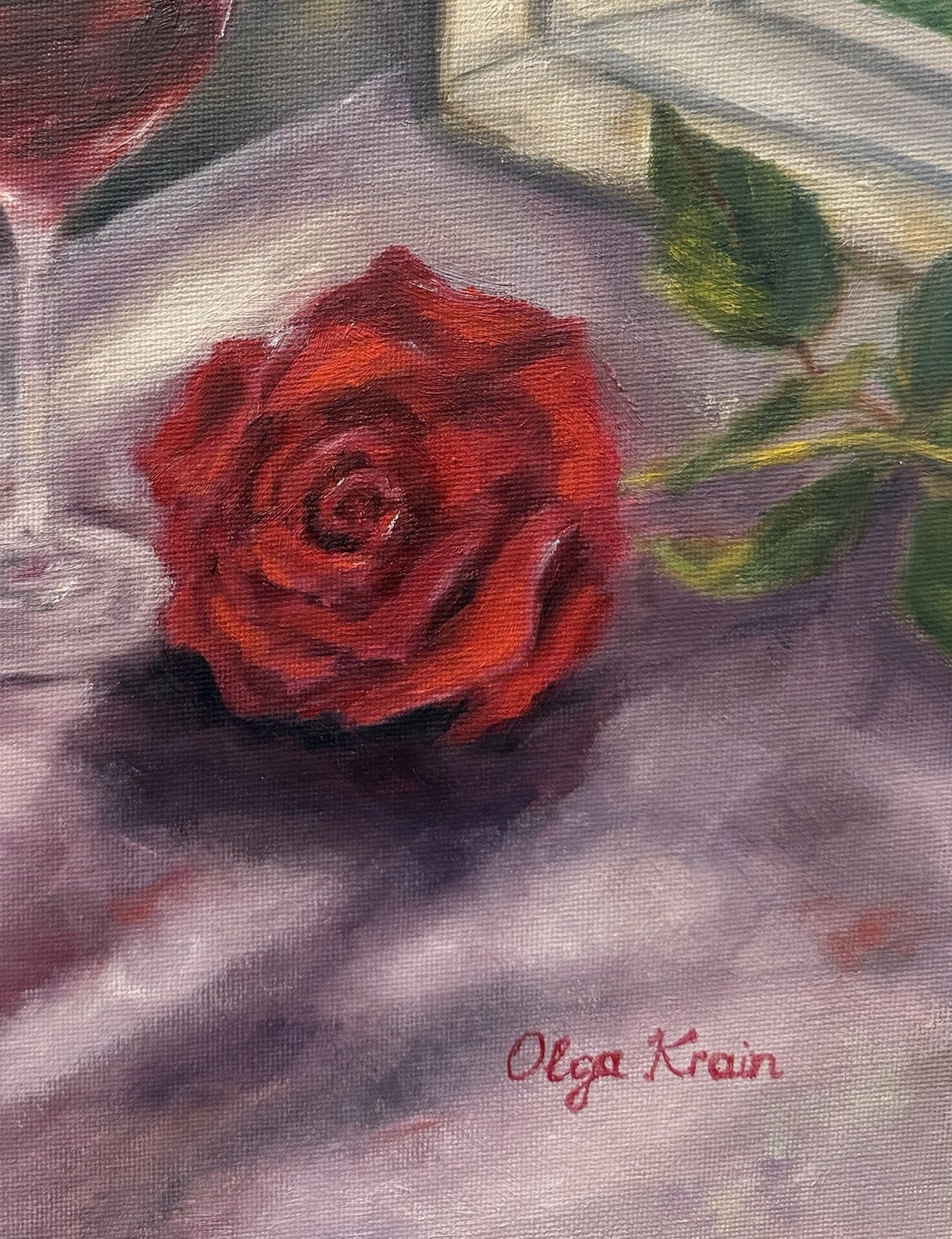 Original Still Life Wine & Rose Oil Painting Signed 8”x10” Canvas Board Unframed