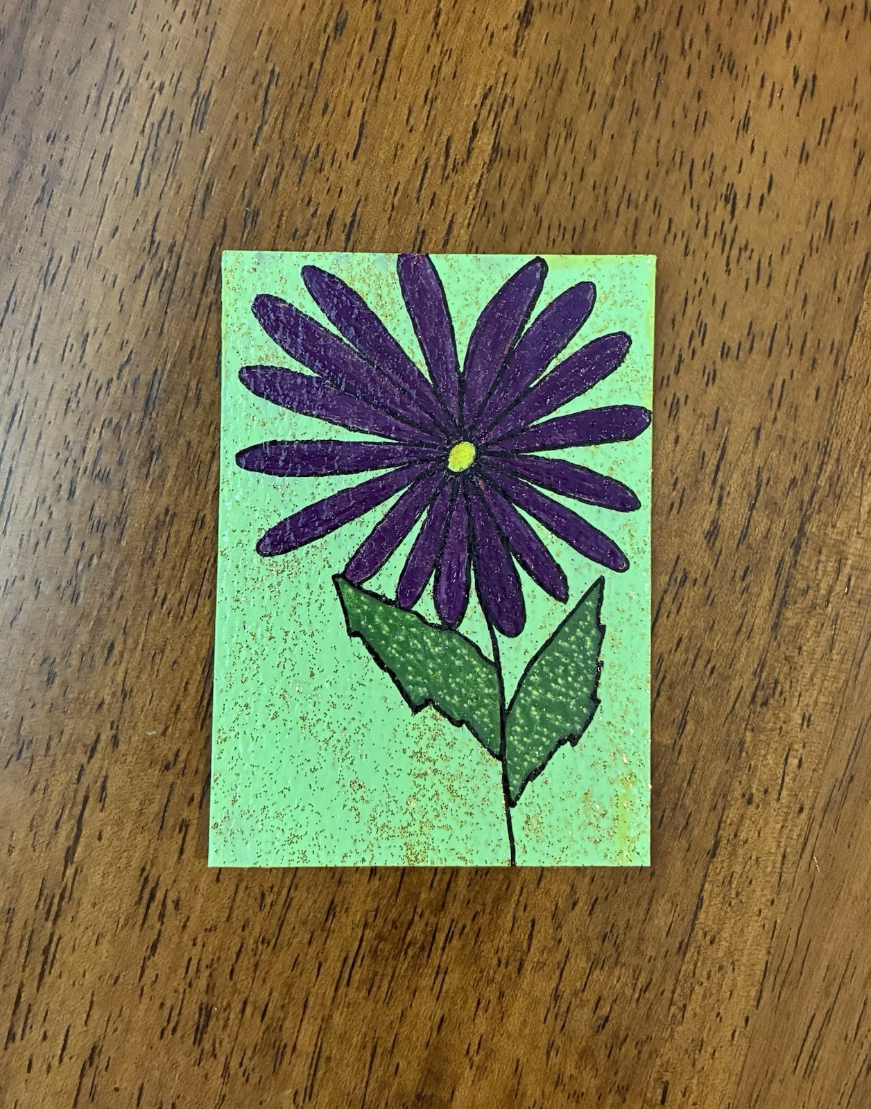 ACEO Original Acrylic Painting – 2.5 X 3.5in. ~ Purple Petals 3