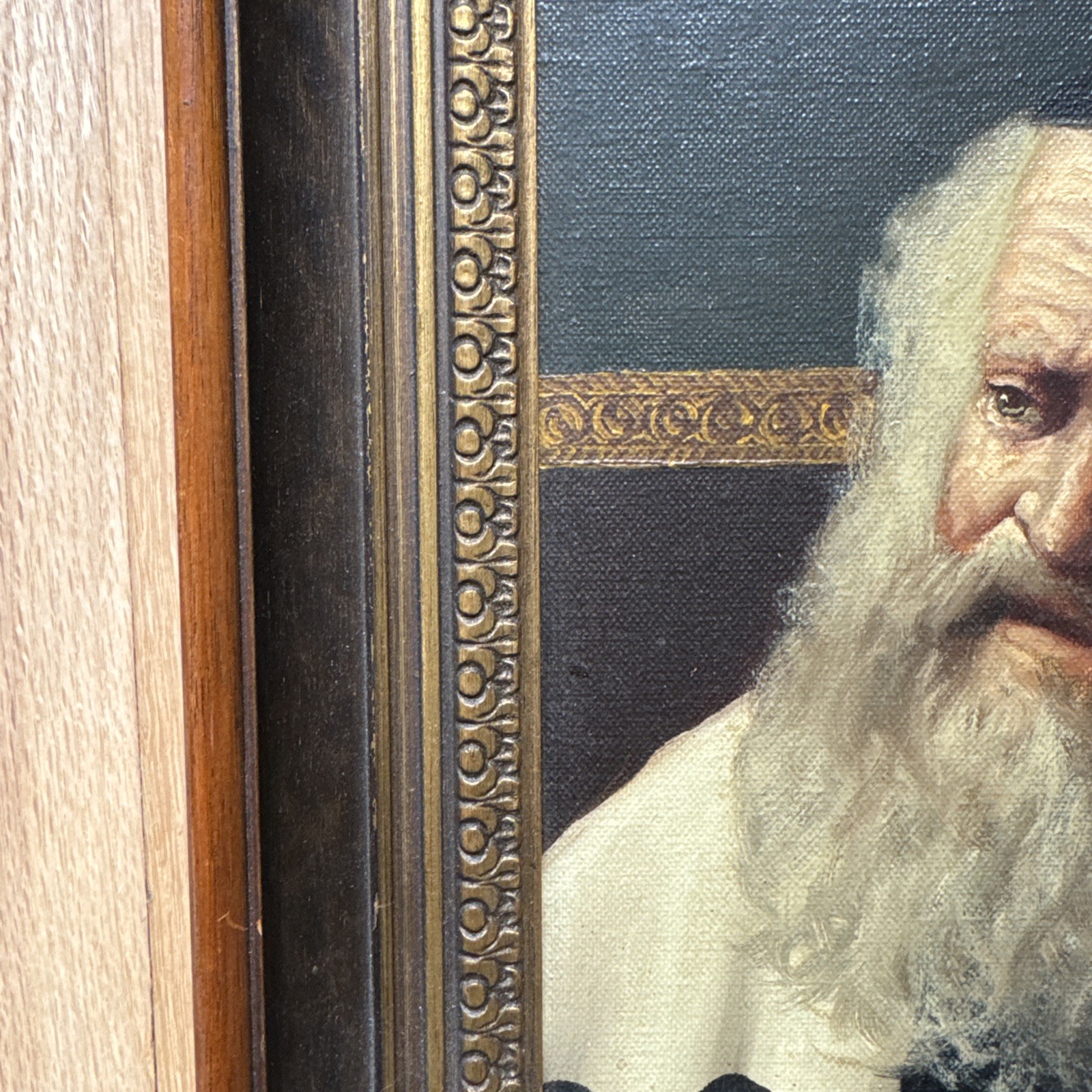 Vintage Oil Painting On Canvas Rabbi Judaica Framed And Signed -A
